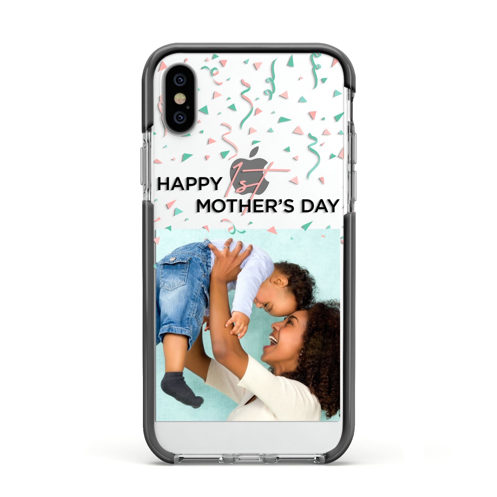 Personalised First Mothers Day Apple iPhone Xs Impact Case Black Edge on Silver Phone