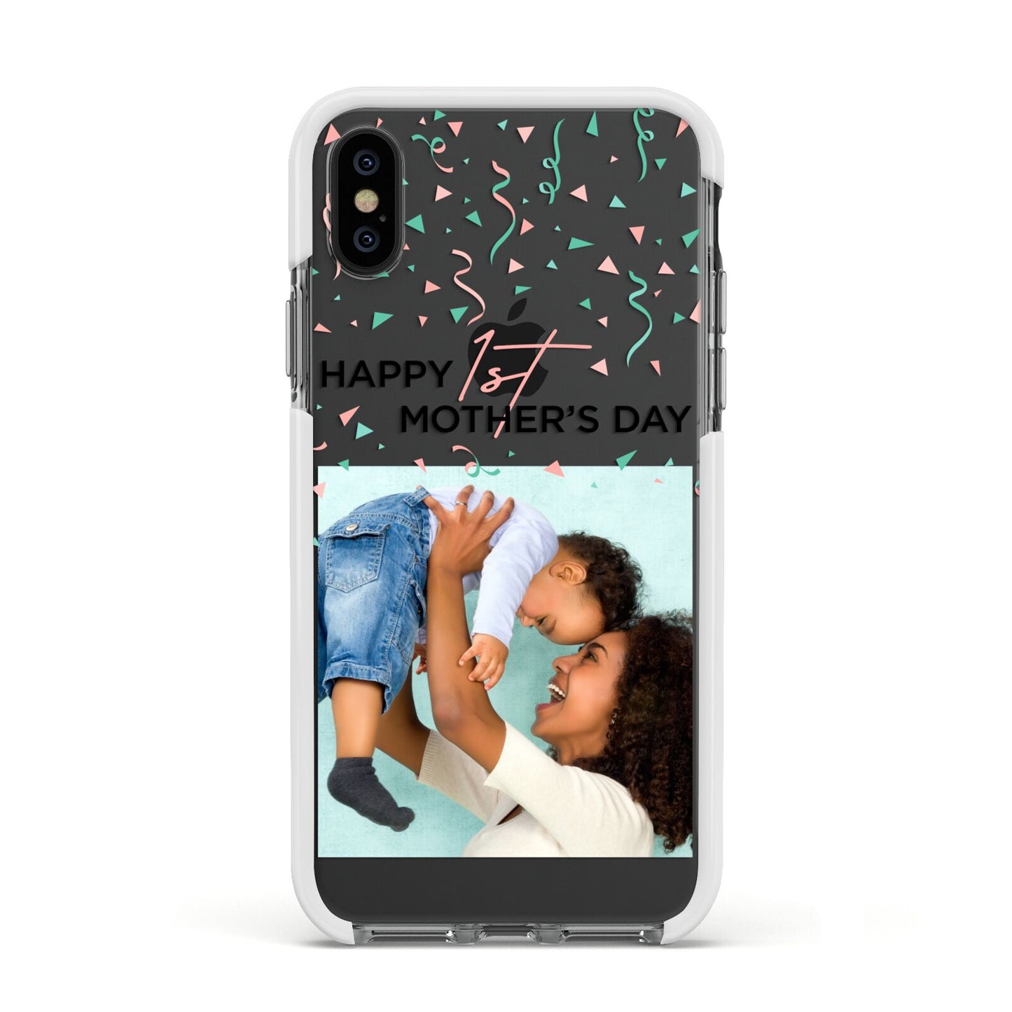 Personalised First Mothers Day Apple iPhone Xs Impact Case White Edge on Black Phone