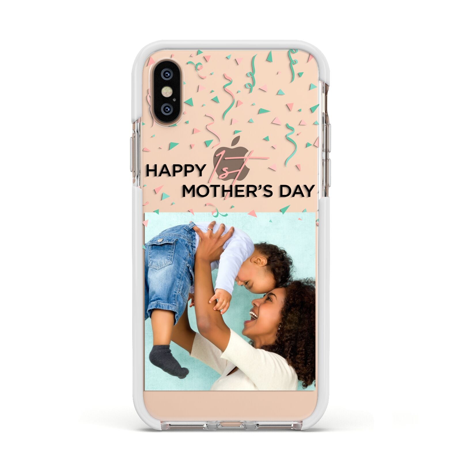 Personalised First Mothers Day Apple iPhone Xs Impact Case White Edge on Gold Phone