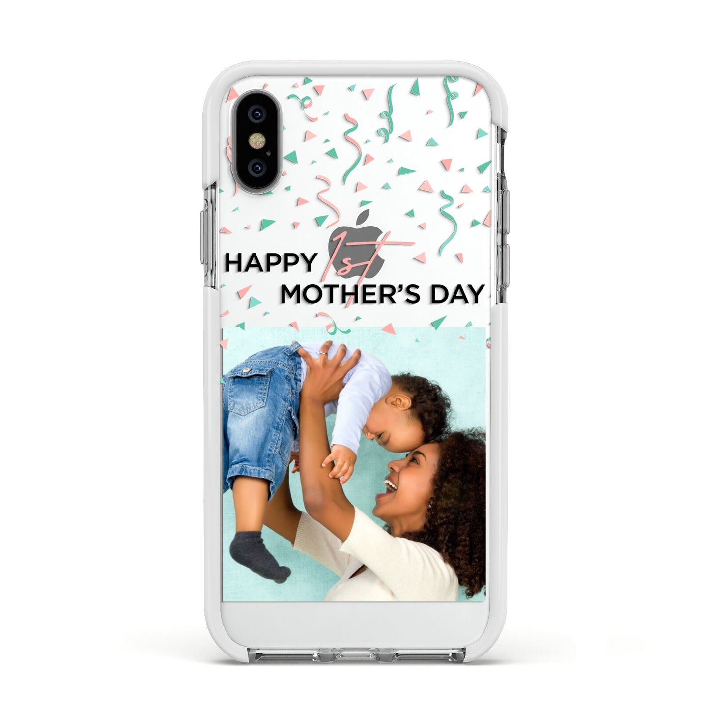 Personalised First Mothers Day Apple iPhone Xs Impact Case White Edge on Silver Phone