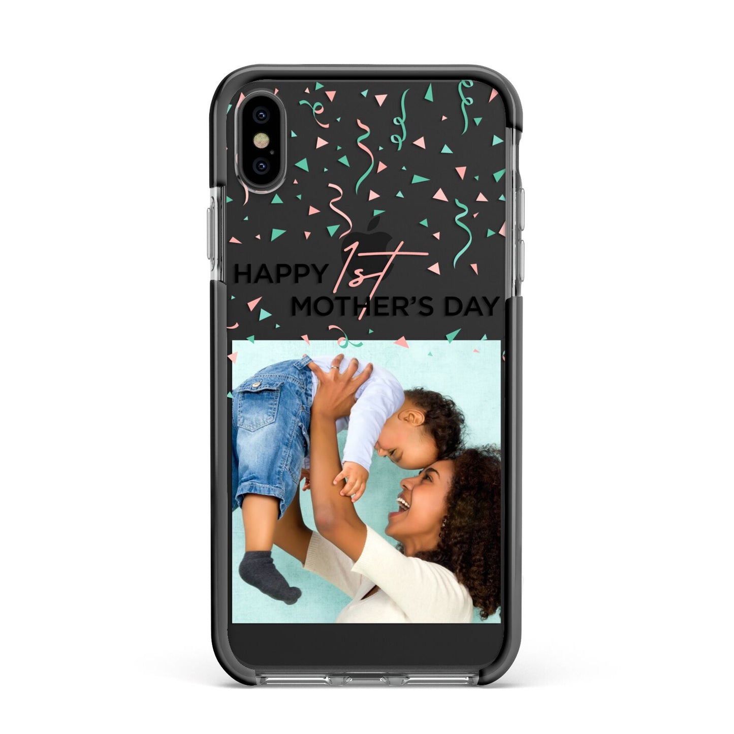 Personalised First Mothers Day Apple iPhone Xs Max Impact Case Black Edge on Black Phone