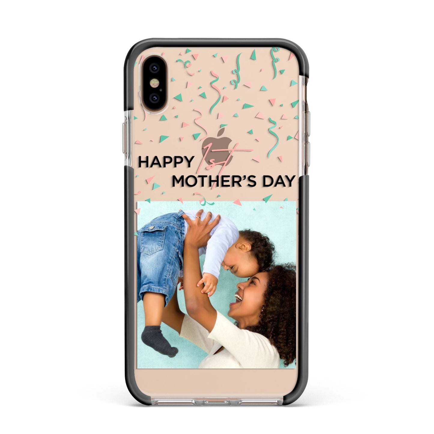 Personalised First Mothers Day Apple iPhone Xs Max Impact Case Black Edge on Gold Phone