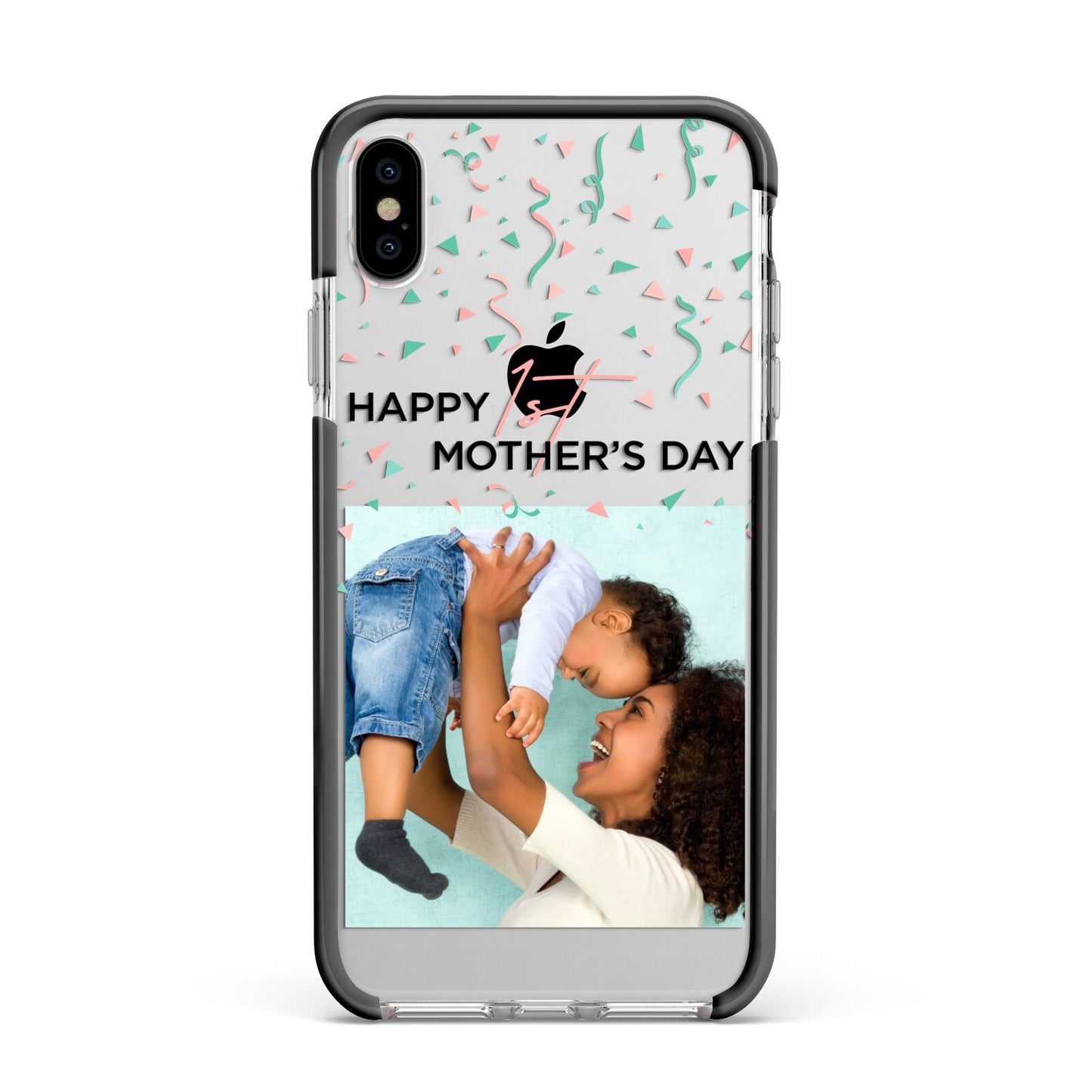 Personalised First Mothers Day Apple iPhone Xs Max Impact Case Black Edge on Silver Phone
