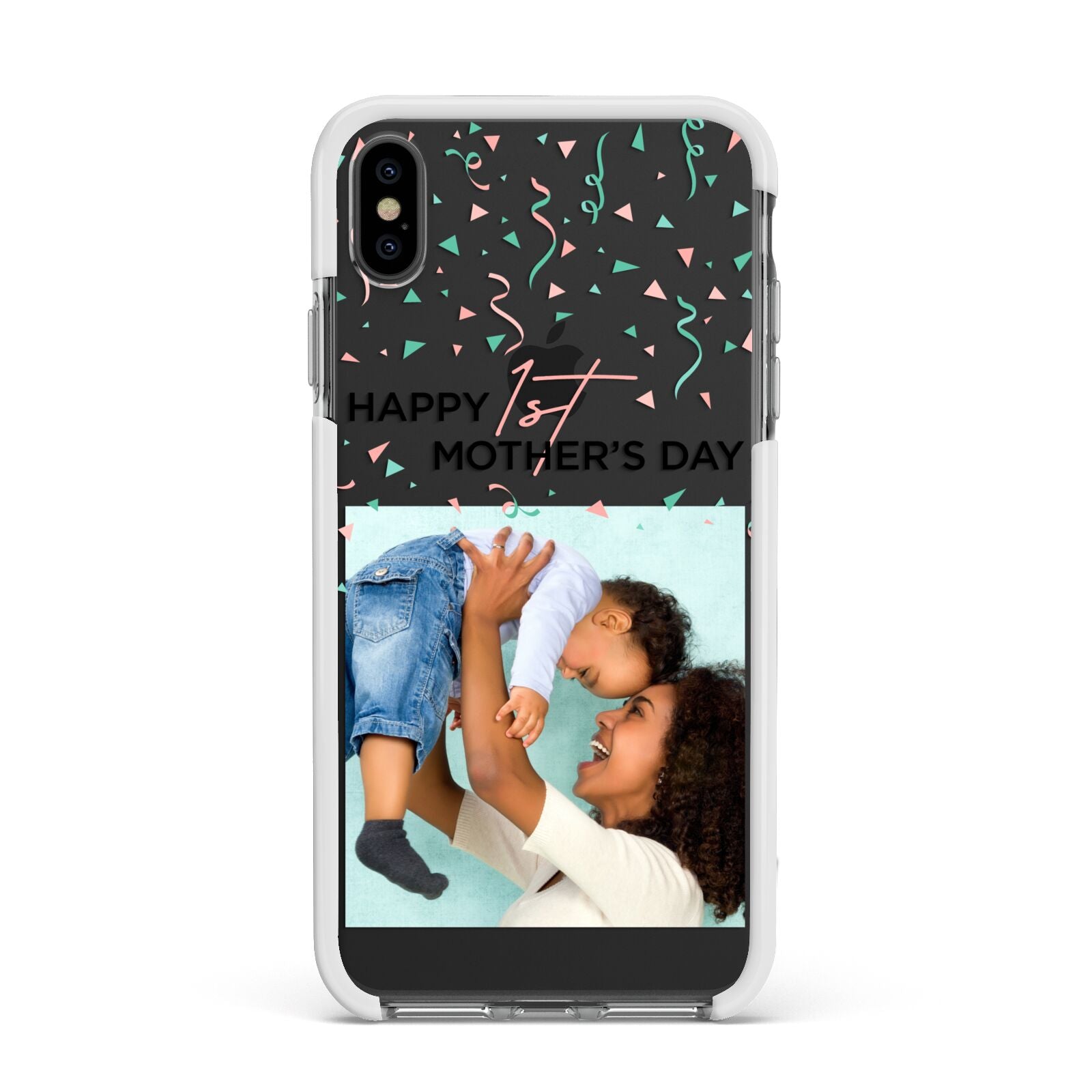 Personalised First Mothers Day Apple iPhone Xs Max Impact Case White Edge on Black Phone