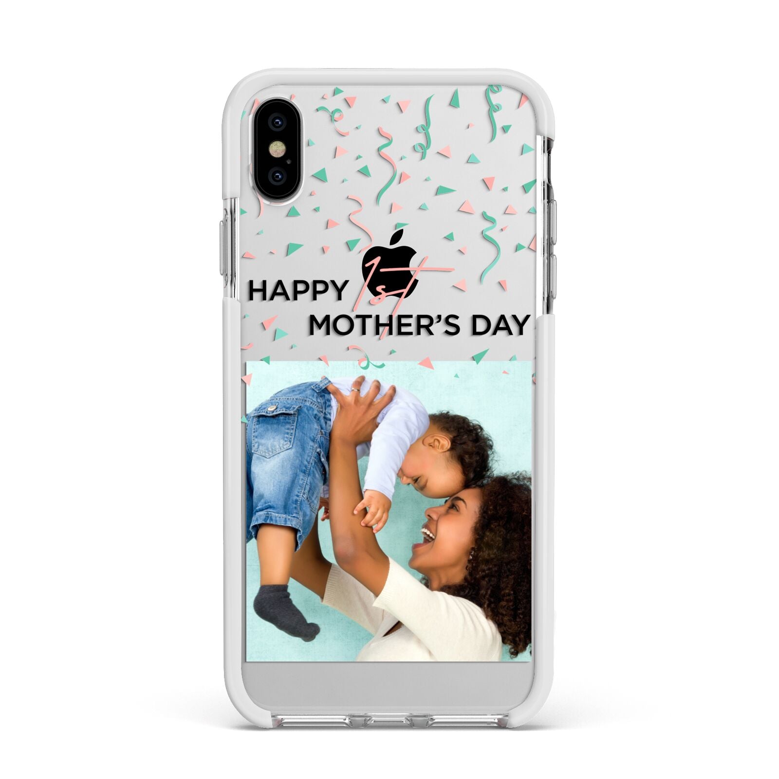 Personalised First Mothers Day Apple iPhone Xs Max Impact Case White Edge on Silver Phone
