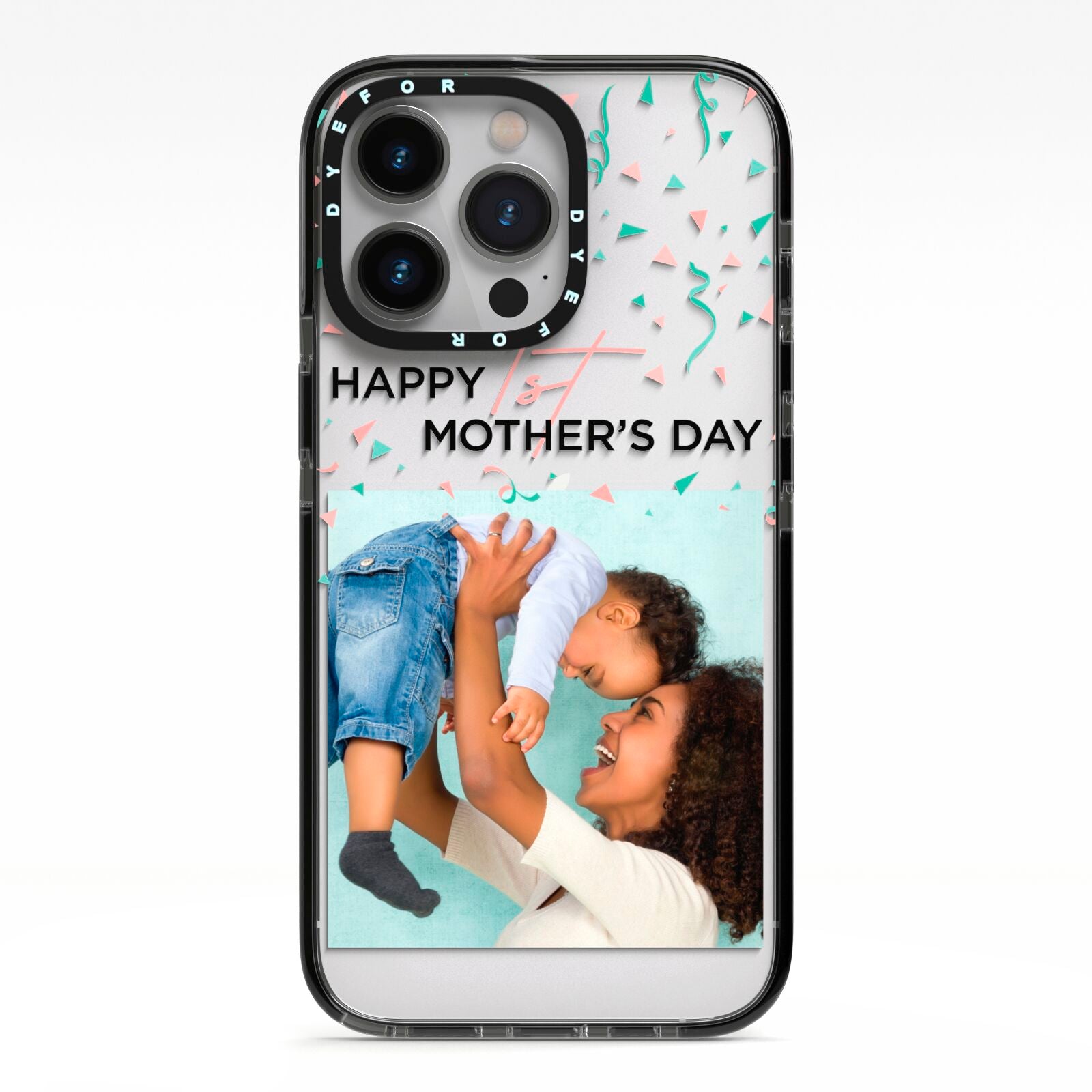 Personalised First Mothers Day iPhone 13 Pro Black Impact Case on Silver phone