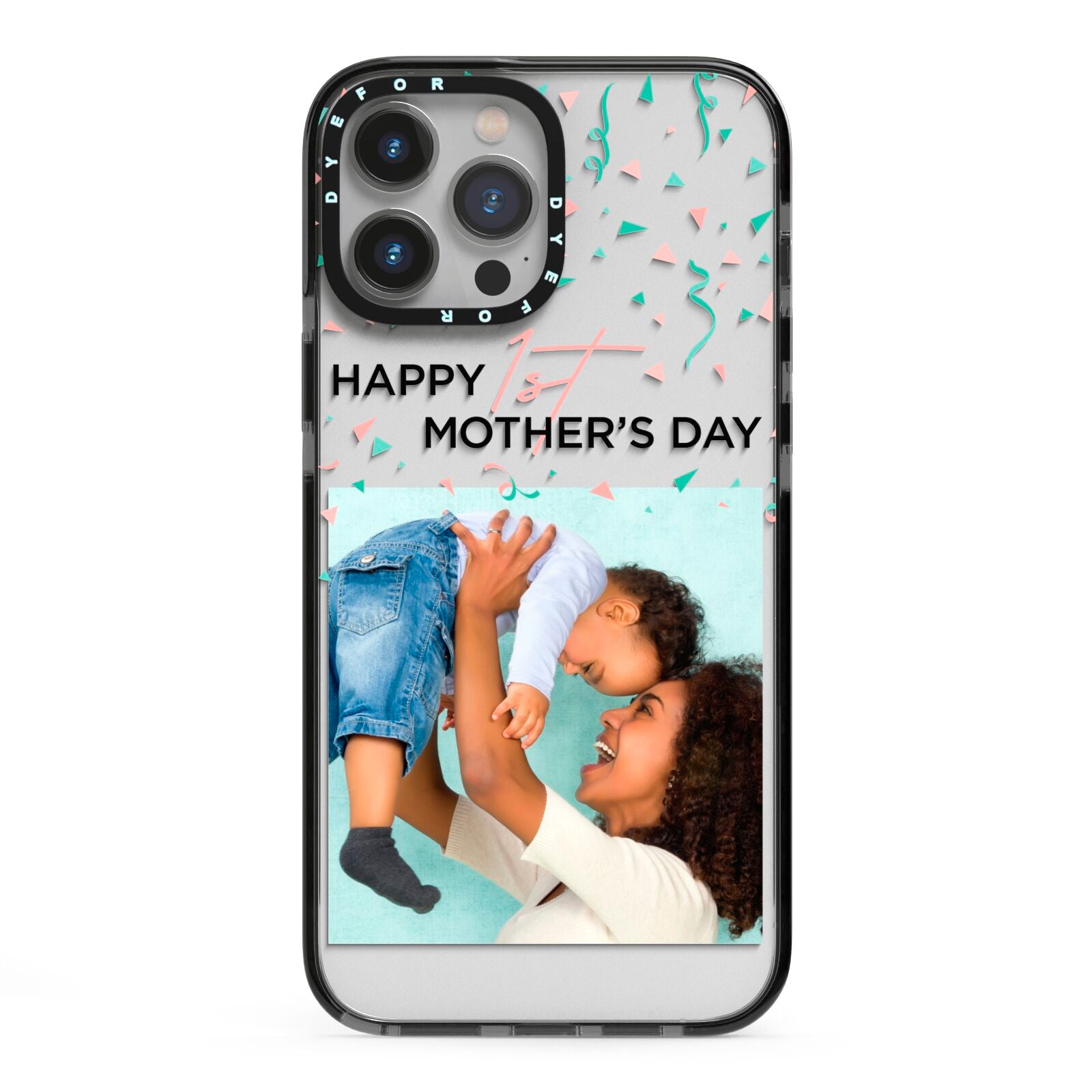 Personalised First Mothers Day iPhone 13 Pro Max Black Impact Case on Silver phone