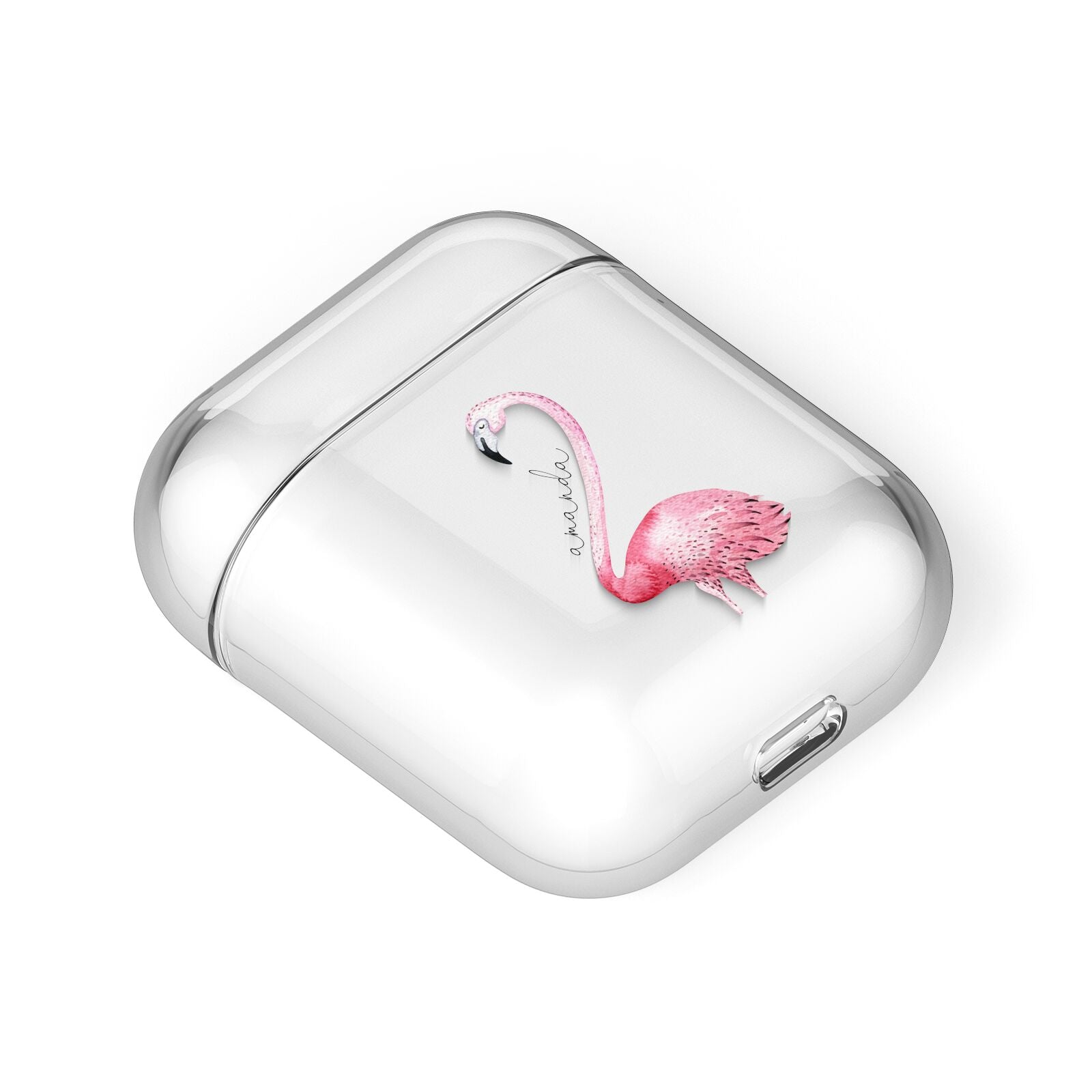 Personalised Flamingo AirPods Case Laid Flat