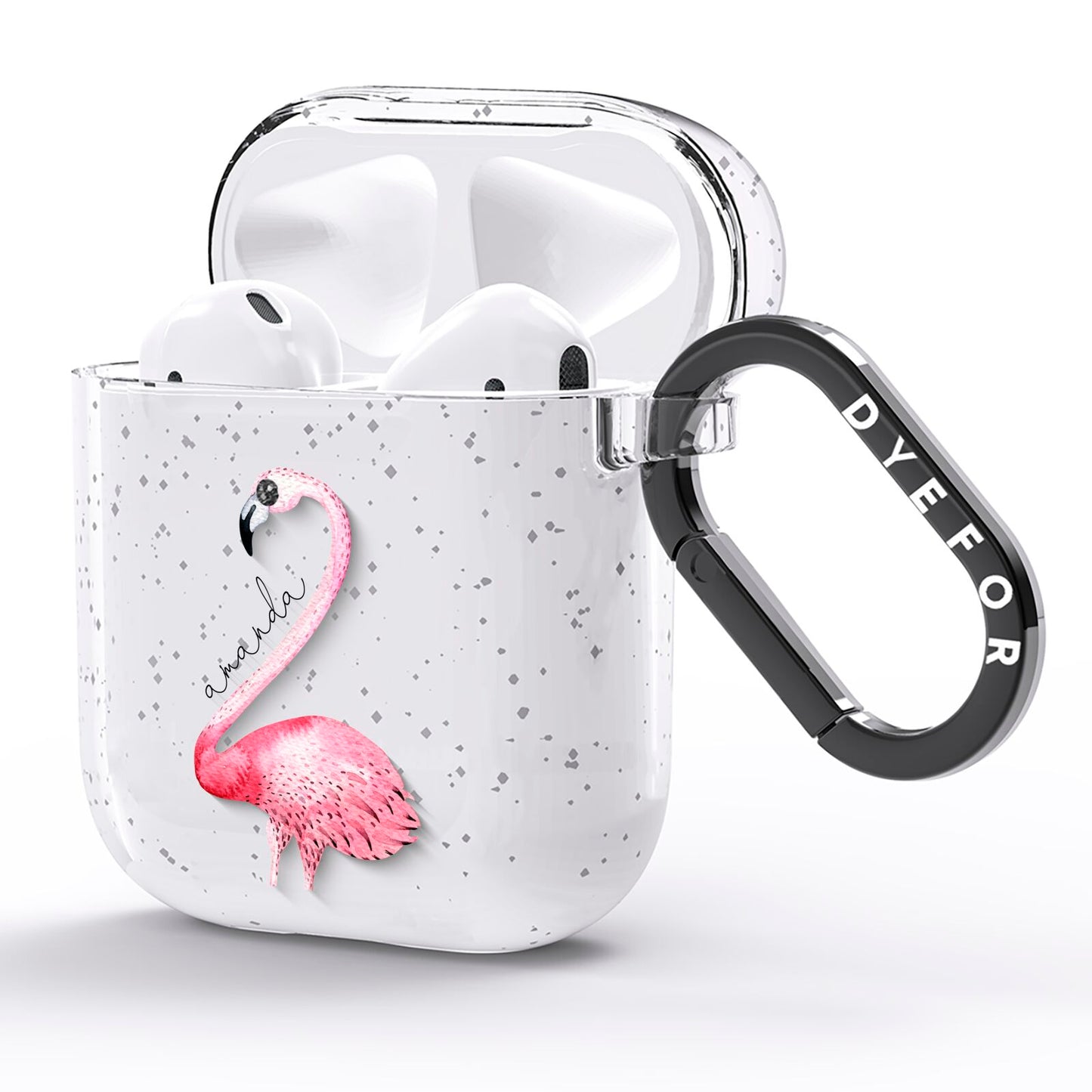 Personalised Flamingo AirPods Glitter Case Side Image