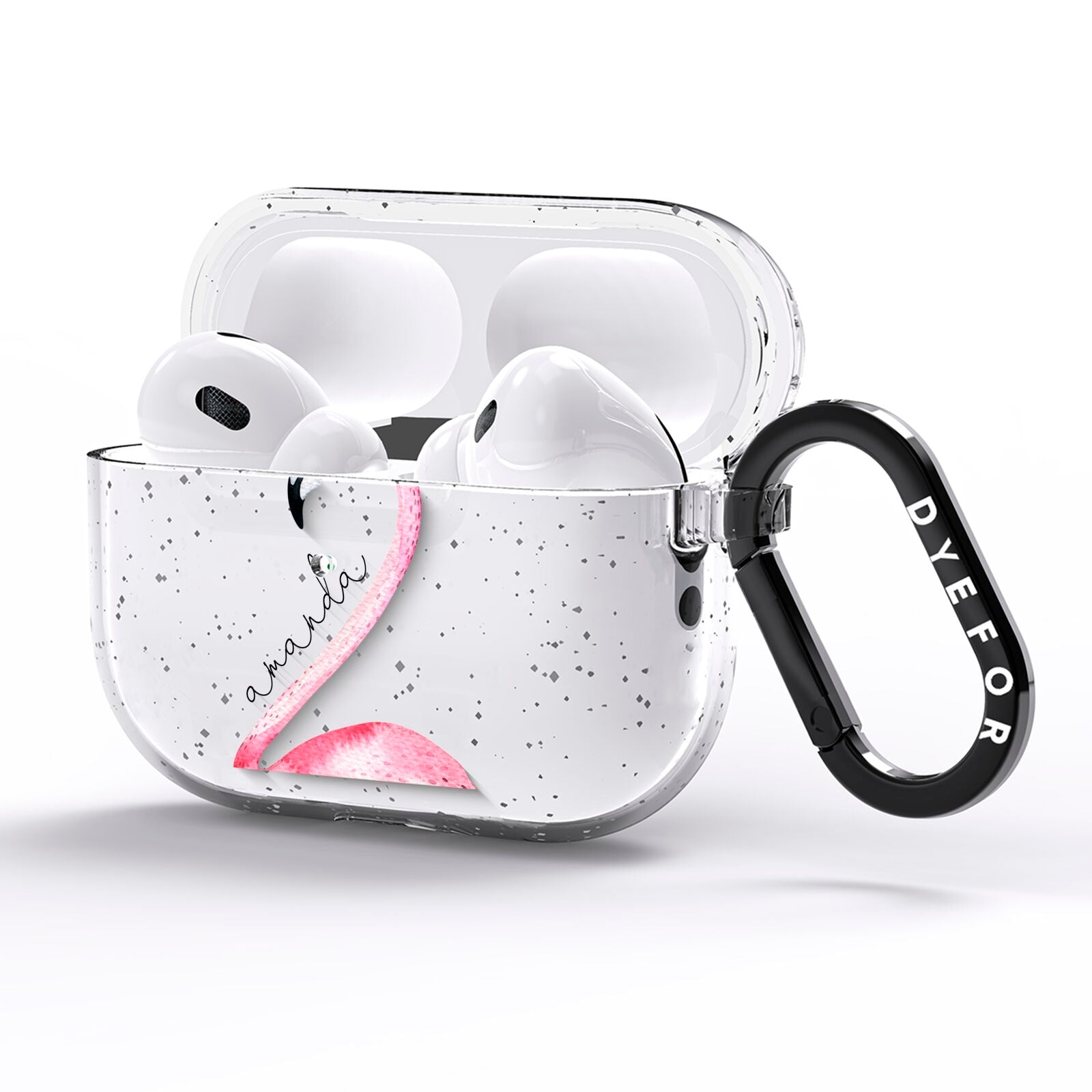 Personalised Flamingo AirPods Pro Glitter Case Side Image