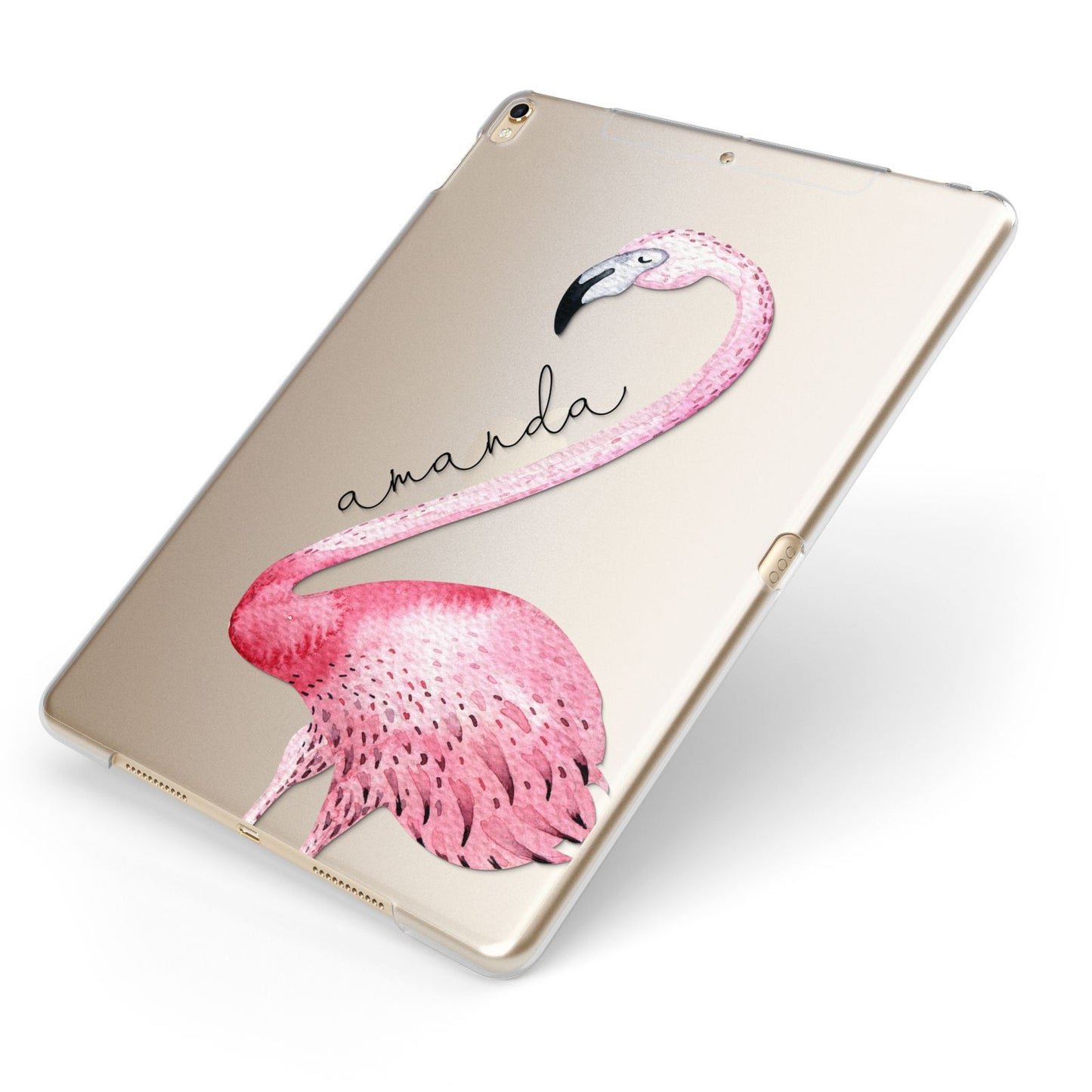Personalised Flamingo Apple iPad Case on Gold iPad Side View
