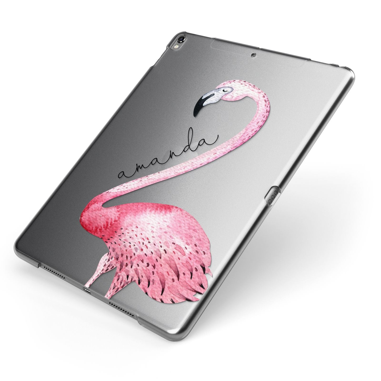 Personalised Flamingo Apple iPad Case on Grey iPad Side View