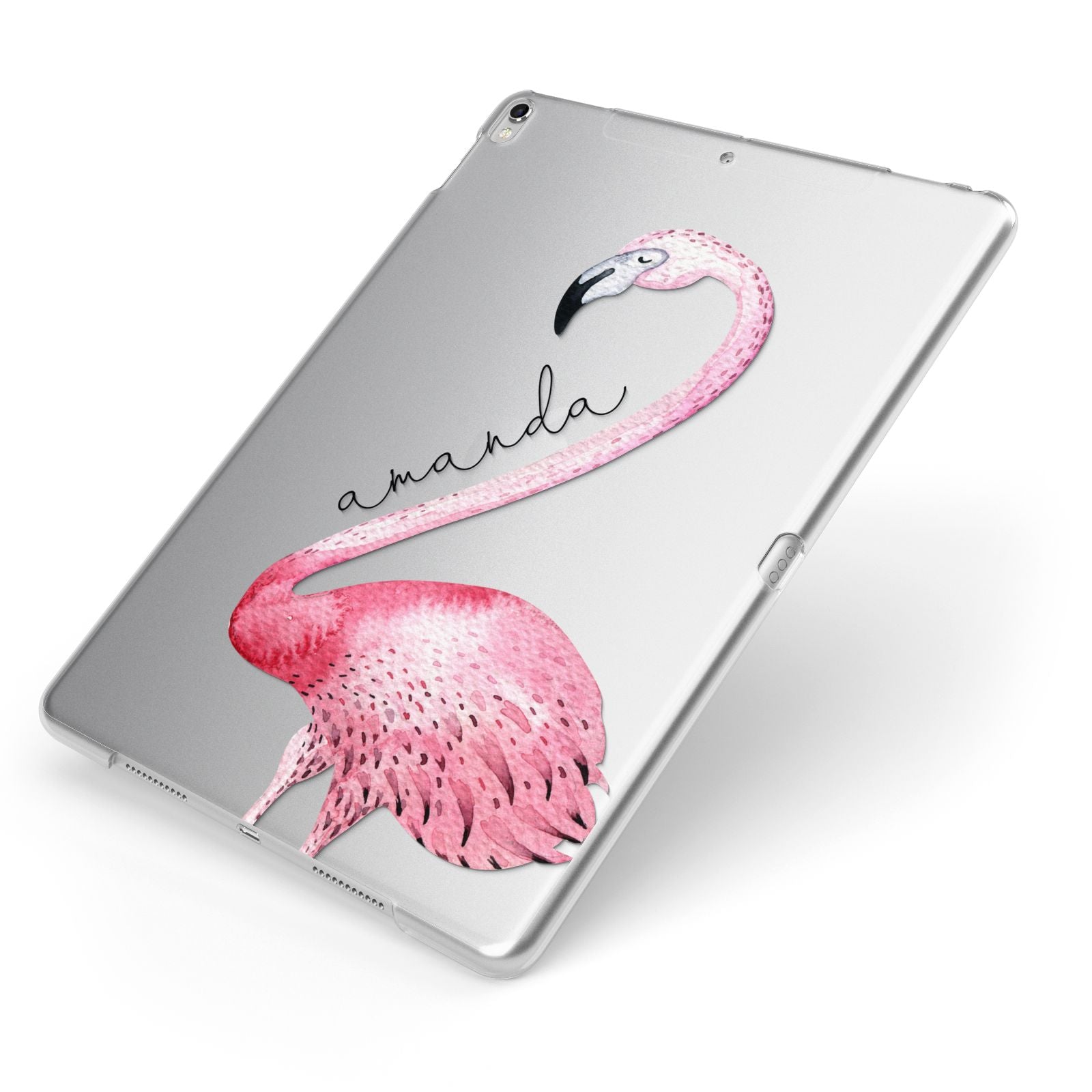 Personalised Flamingo Apple iPad Case on Silver iPad Side View