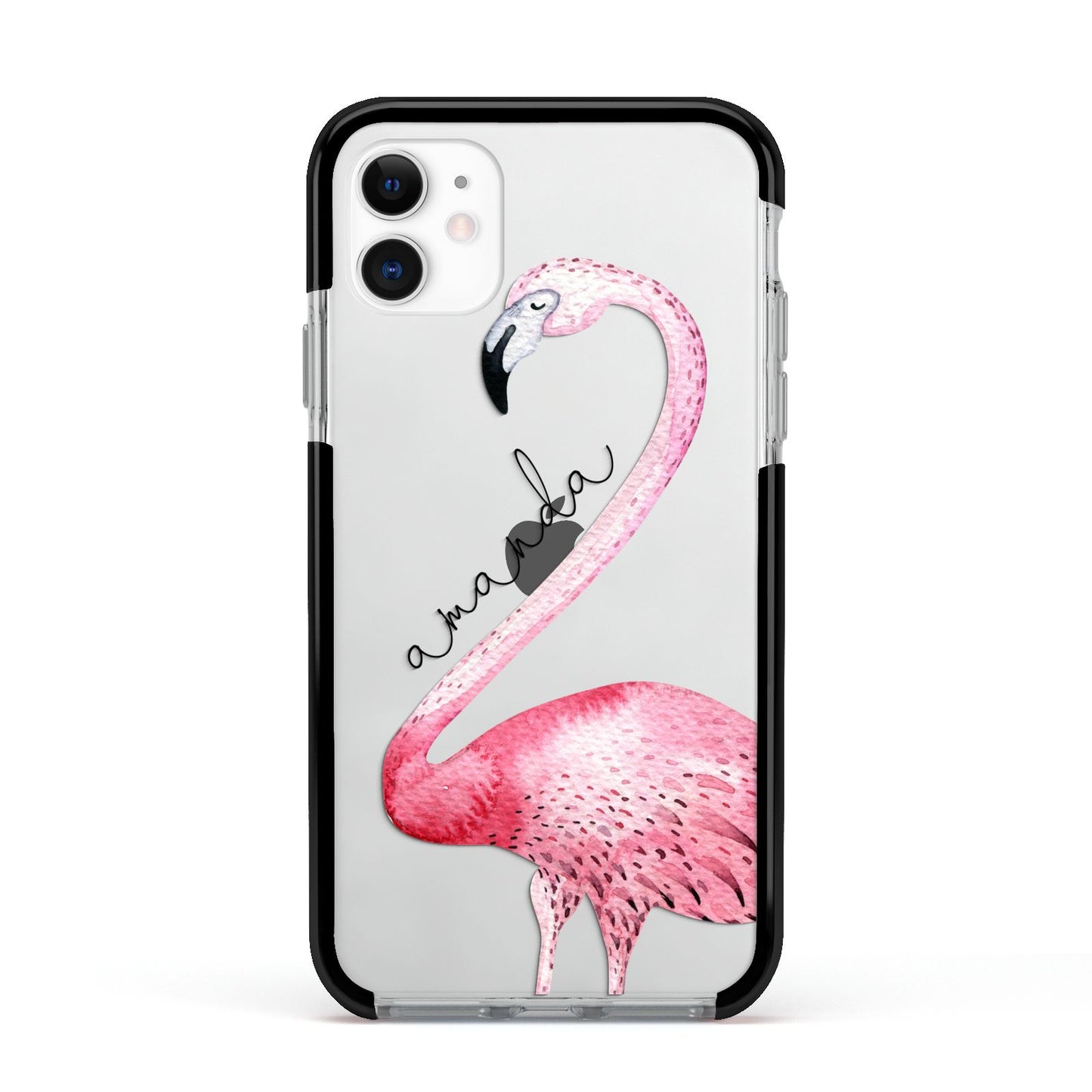 Personalised Flamingo Apple iPhone 11 in White with Black Impact Case
