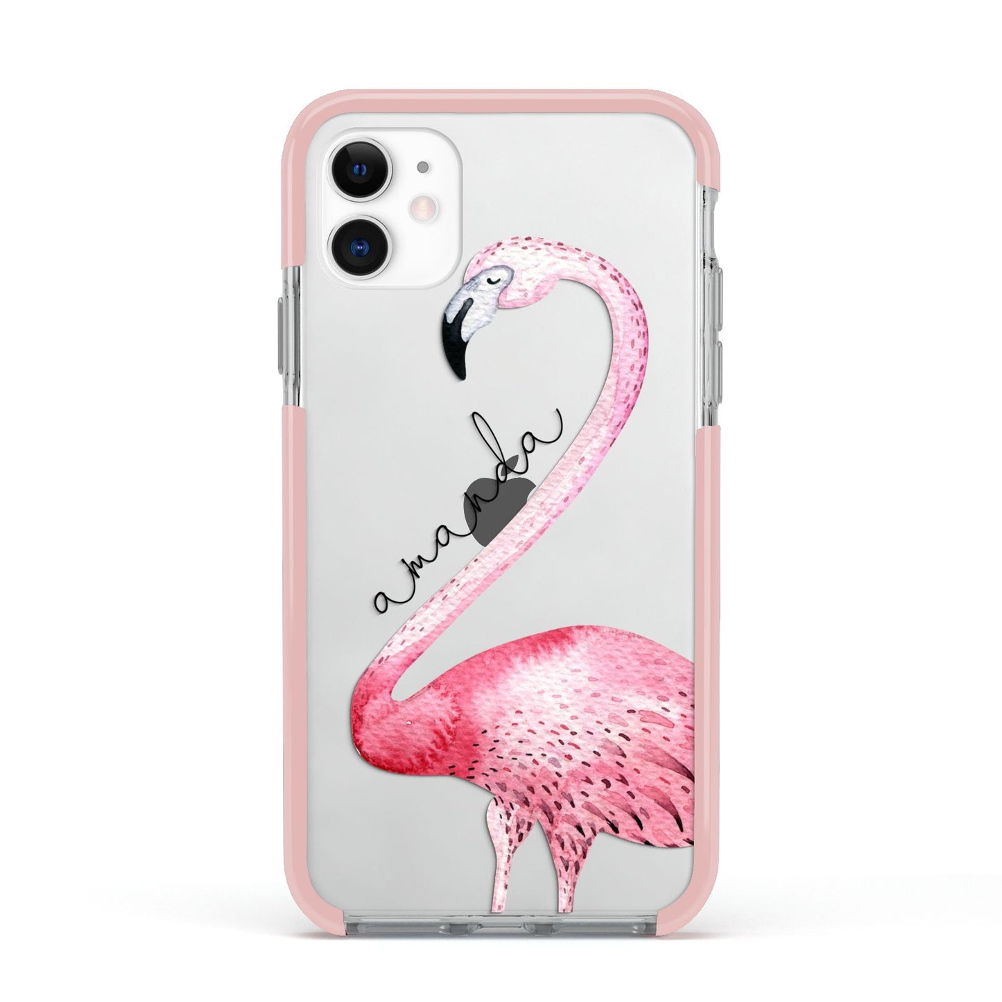 Personalised Flamingo Apple iPhone 11 in White with Pink Impact Case
