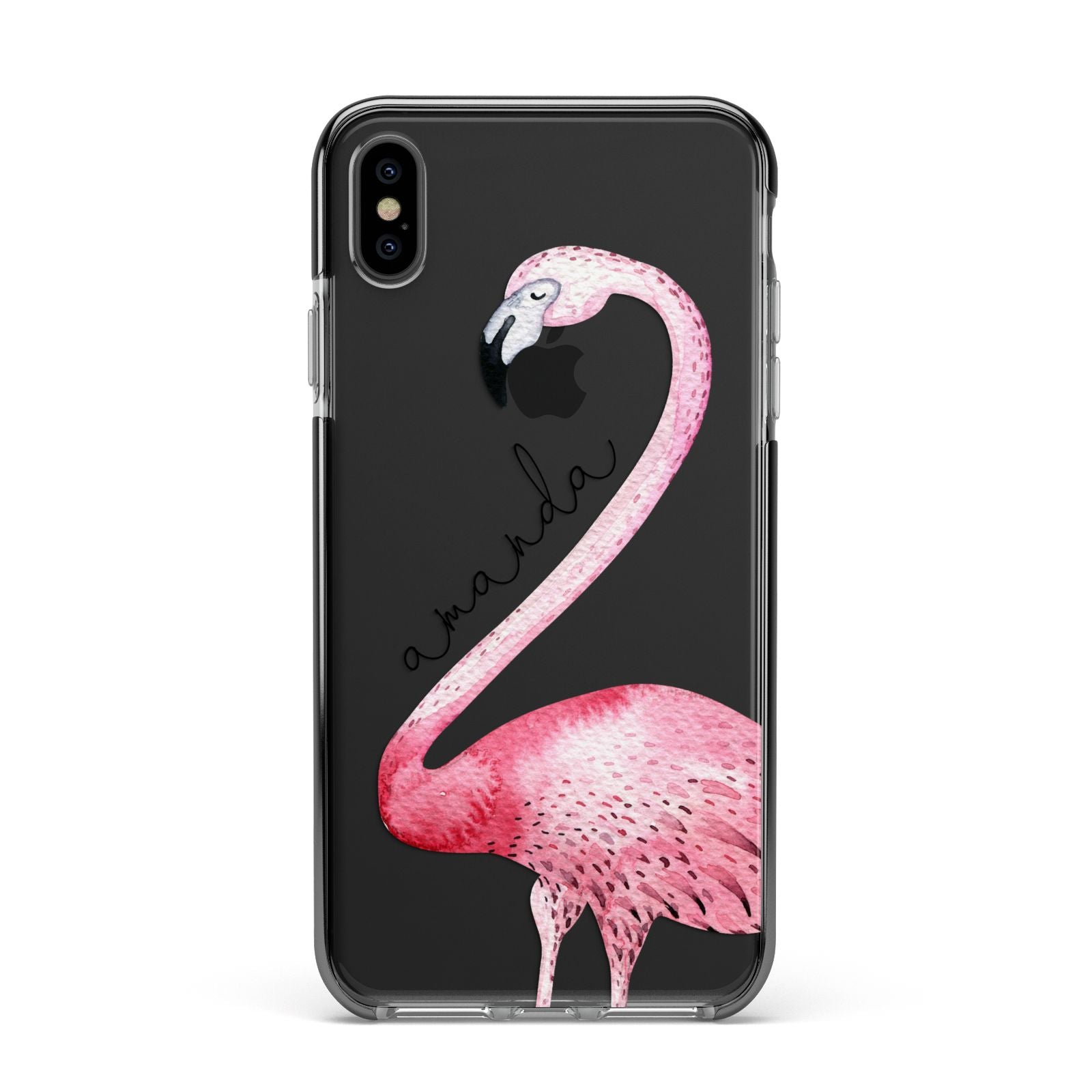 Personalised Flamingo Apple iPhone Xs Max Impact Case Black Edge on Black Phone