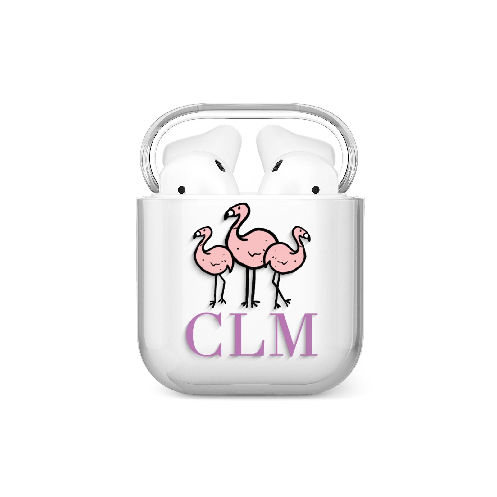 Personalised Flamingo Initials Clear AirPods Case