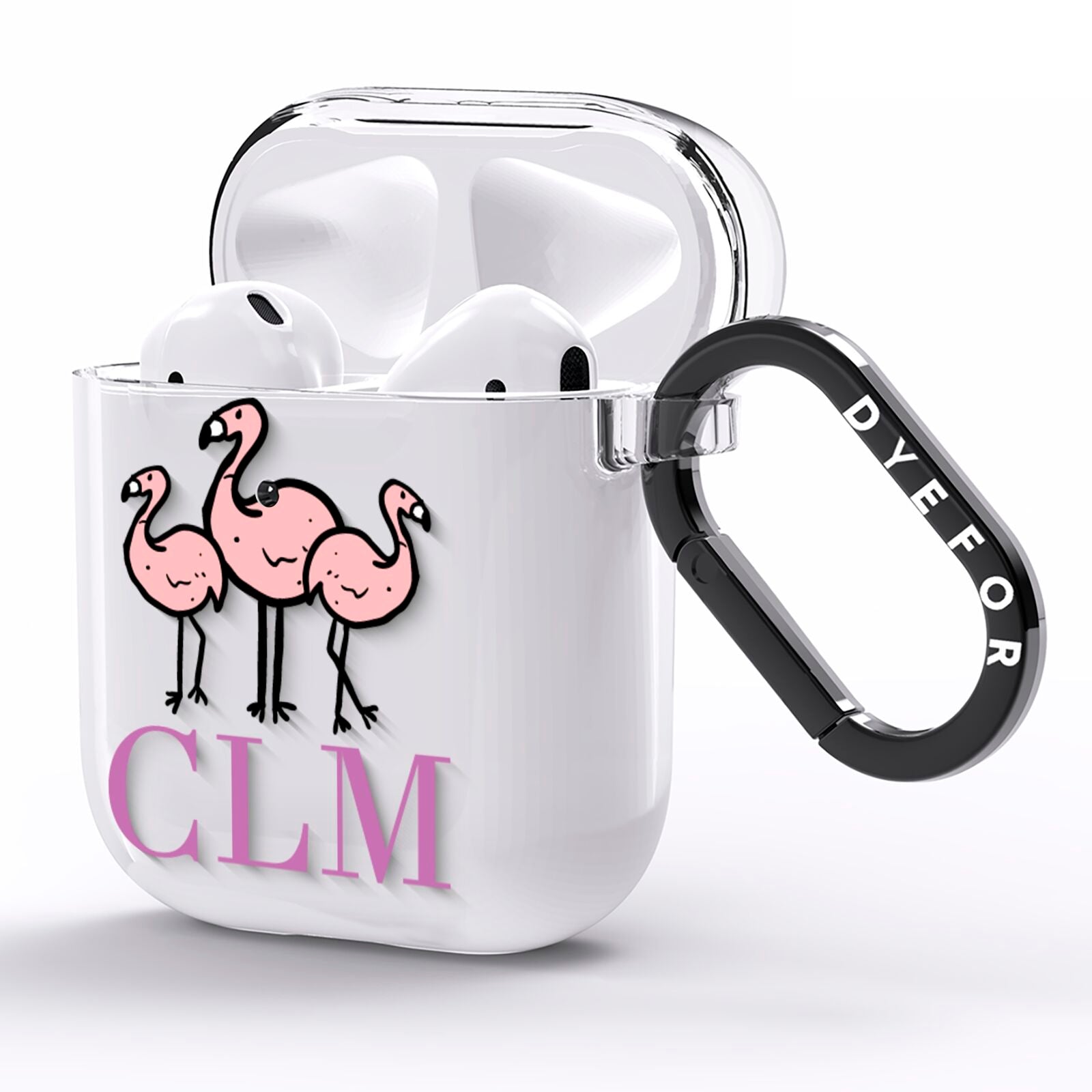 Personalised Flamingo Initials Clear AirPods Clear Case Side Image