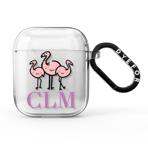 Personalised Flamingo Initials Clear AirPods Case
