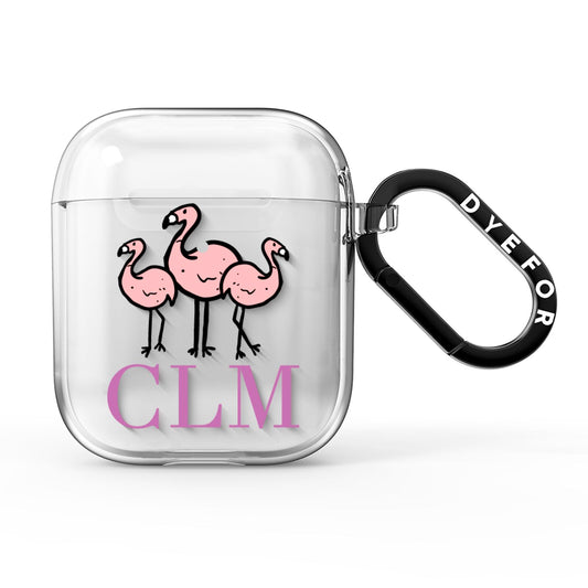 Personalised Flamingo Initials Clear AirPods Clear Case