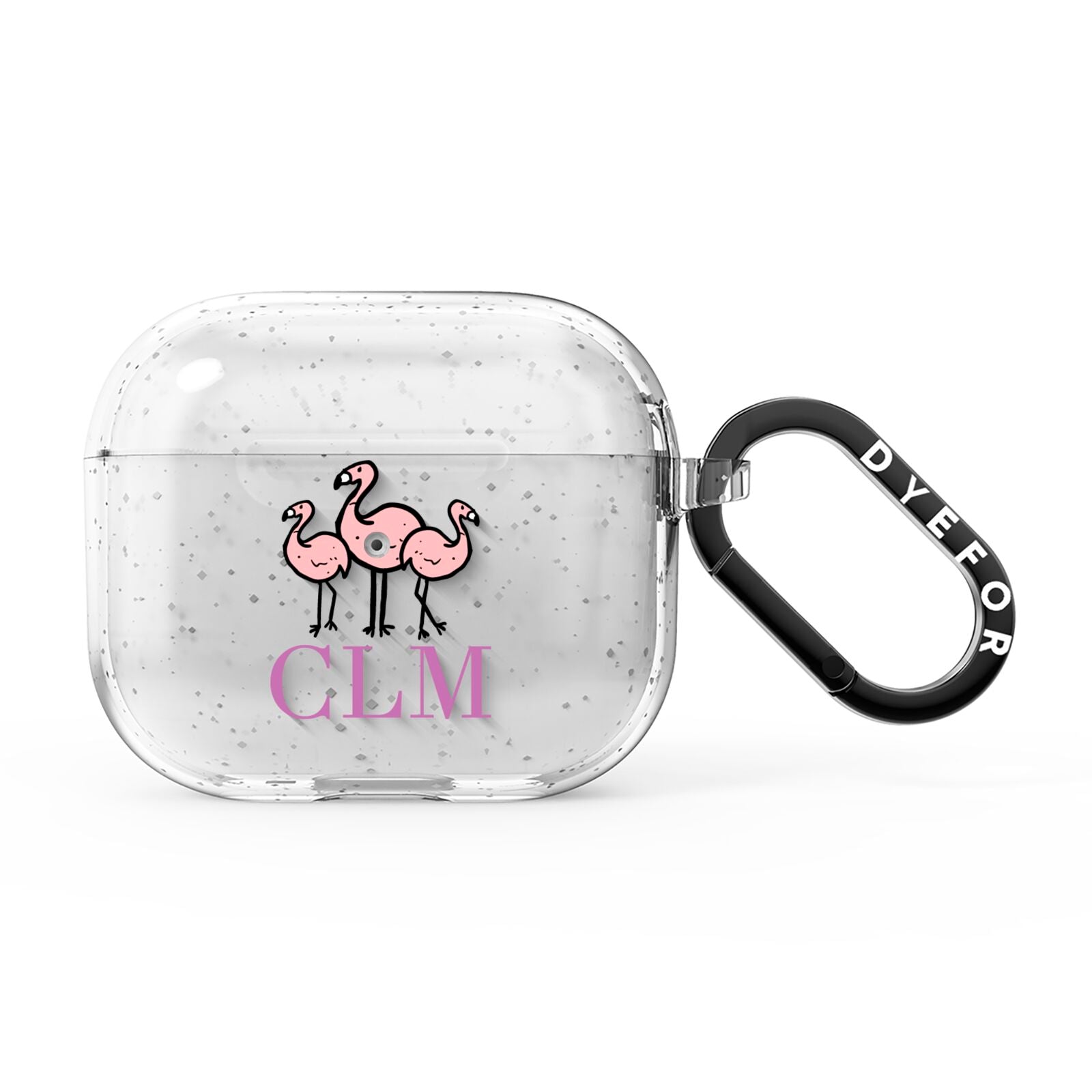 Personalised Flamingo Initials Clear AirPods Glitter Case 3rd Gen