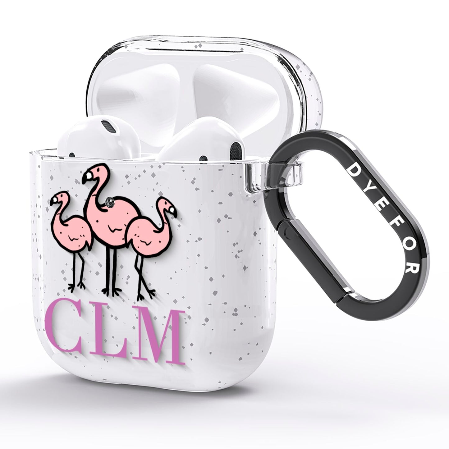 Personalised Flamingo Initials Clear AirPods Glitter Case Side Image