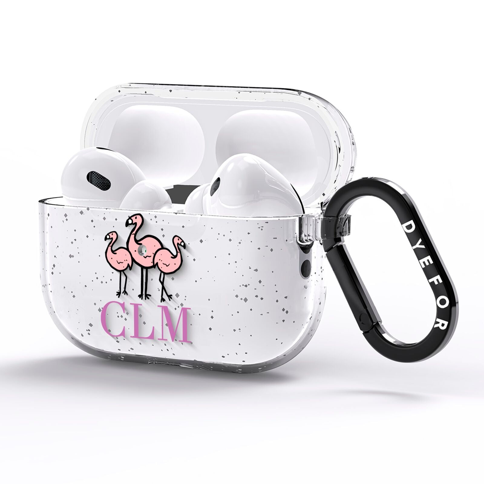 Personalised Flamingo Initials Clear AirPods Pro Glitter Case Side Image