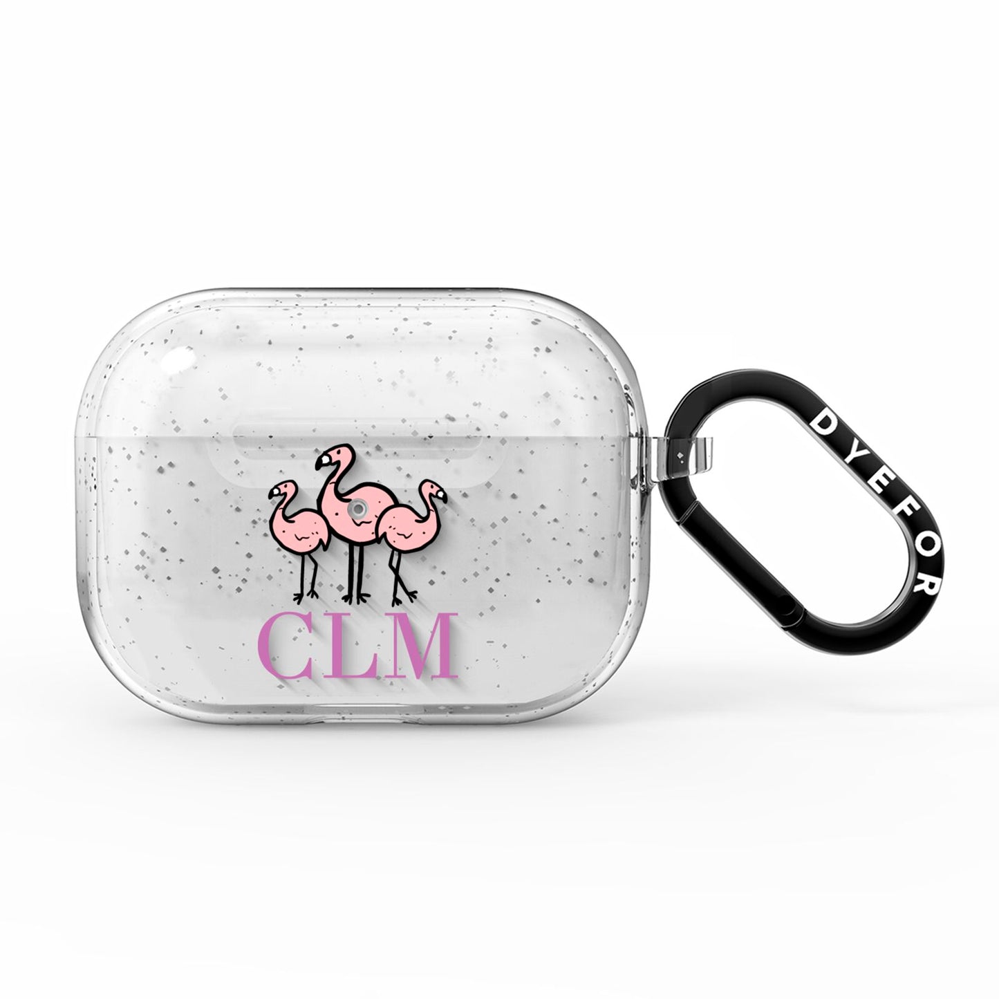 Personalised Flamingo Initials Clear AirPods Pro Glitter Case