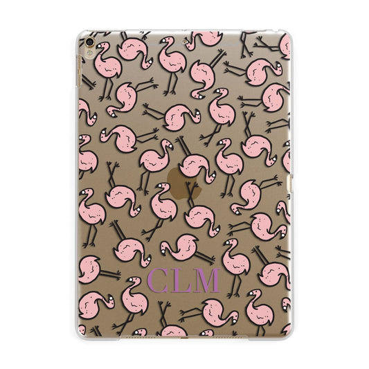 Personalised Flamingo Initials Clear Apple iPad Gold Case