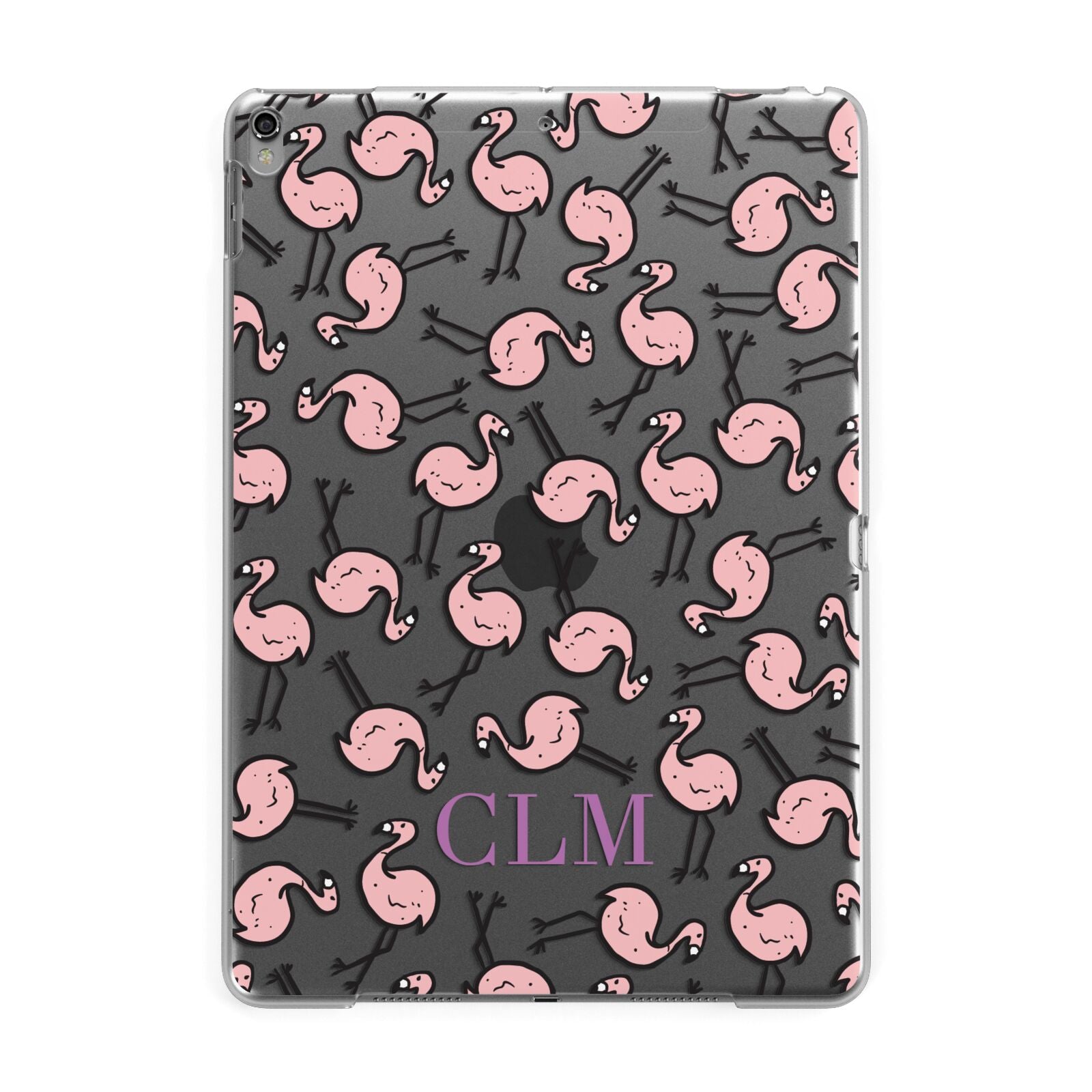 Personalised Flamingo Initials Clear Apple iPad Grey Case