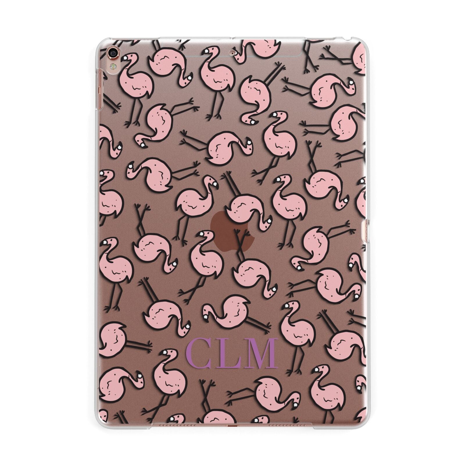 Personalised Flamingo Initials Clear Apple iPad Rose Gold Case