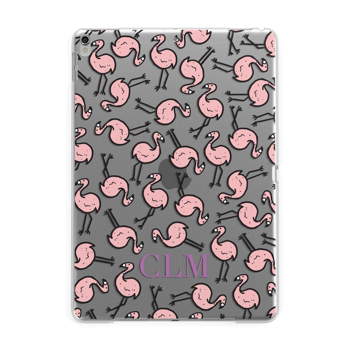 Personalised Flamingo Initials Clear Apple iPad Silver Case