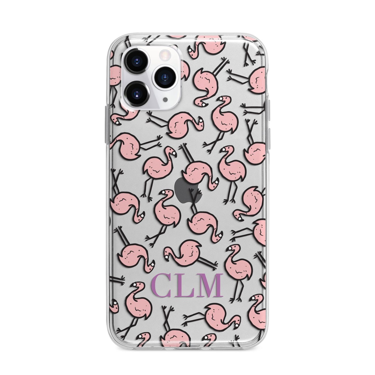 Personalised Flamingo Initials Clear Apple iPhone 11 Pro Max in Silver with Bumper Case
