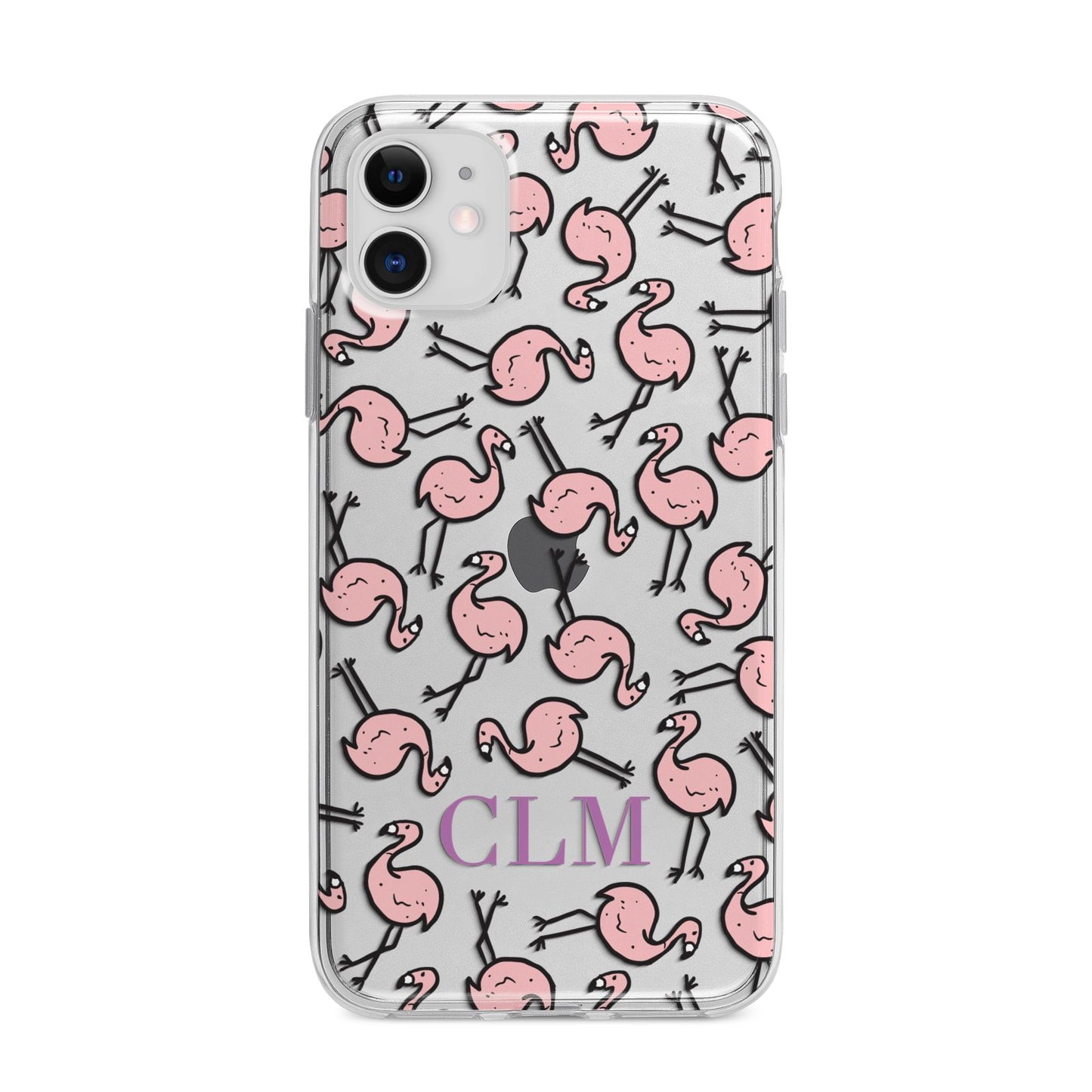 Personalised Flamingo Initials Clear Apple iPhone 11 in White with Bumper Case