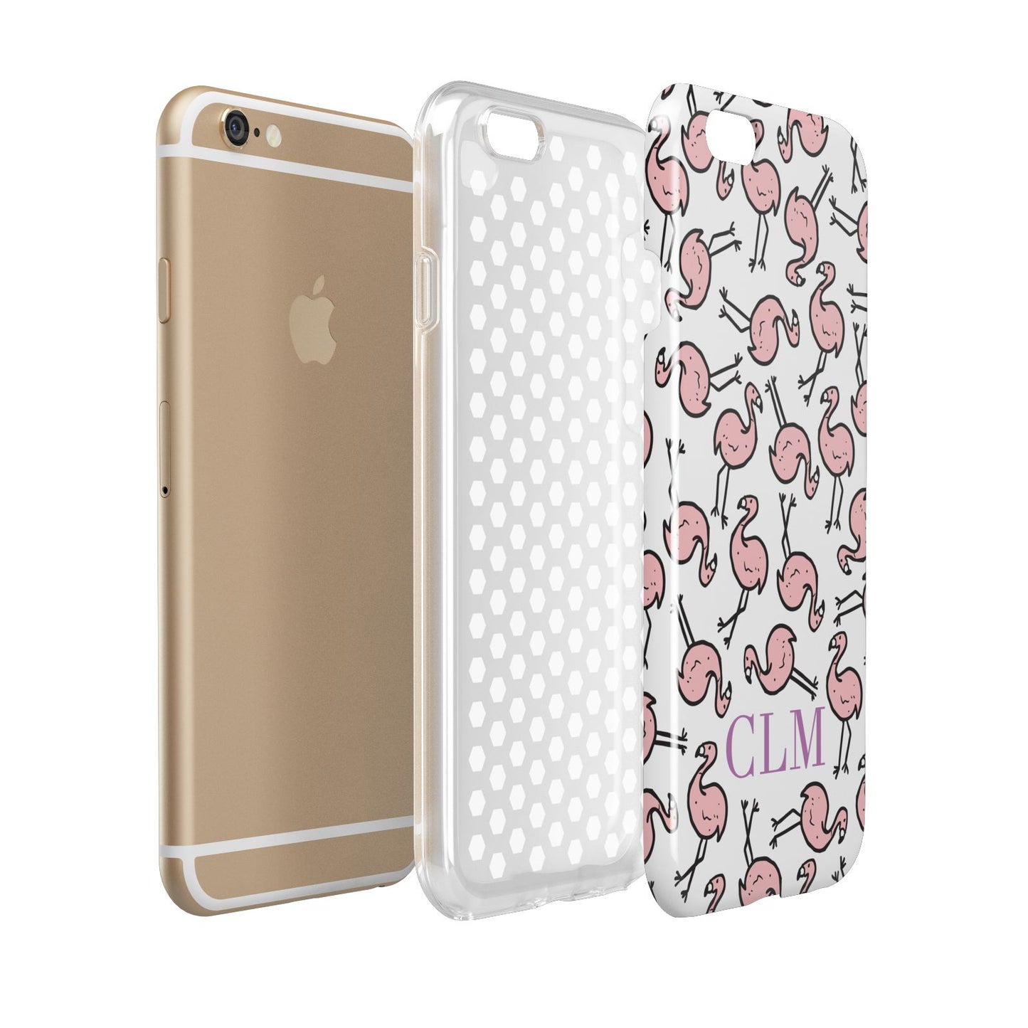 Personalised Flamingo Initials Clear Apple iPhone 6 3D Tough Case Expanded view