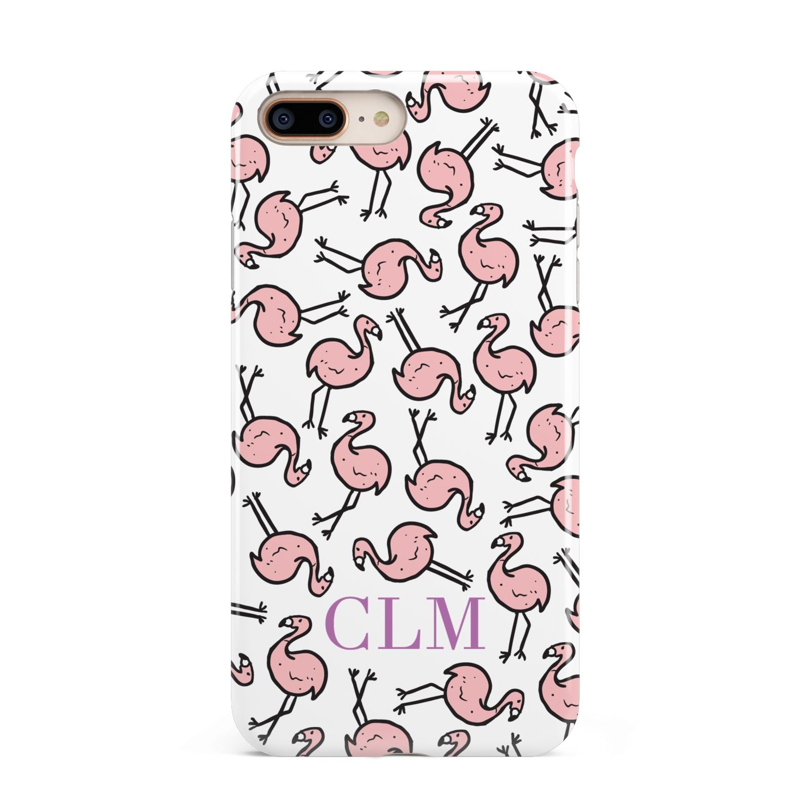 Personalised Flamingo Initials Clear Apple iPhone 7 8 Plus 3D Tough Case