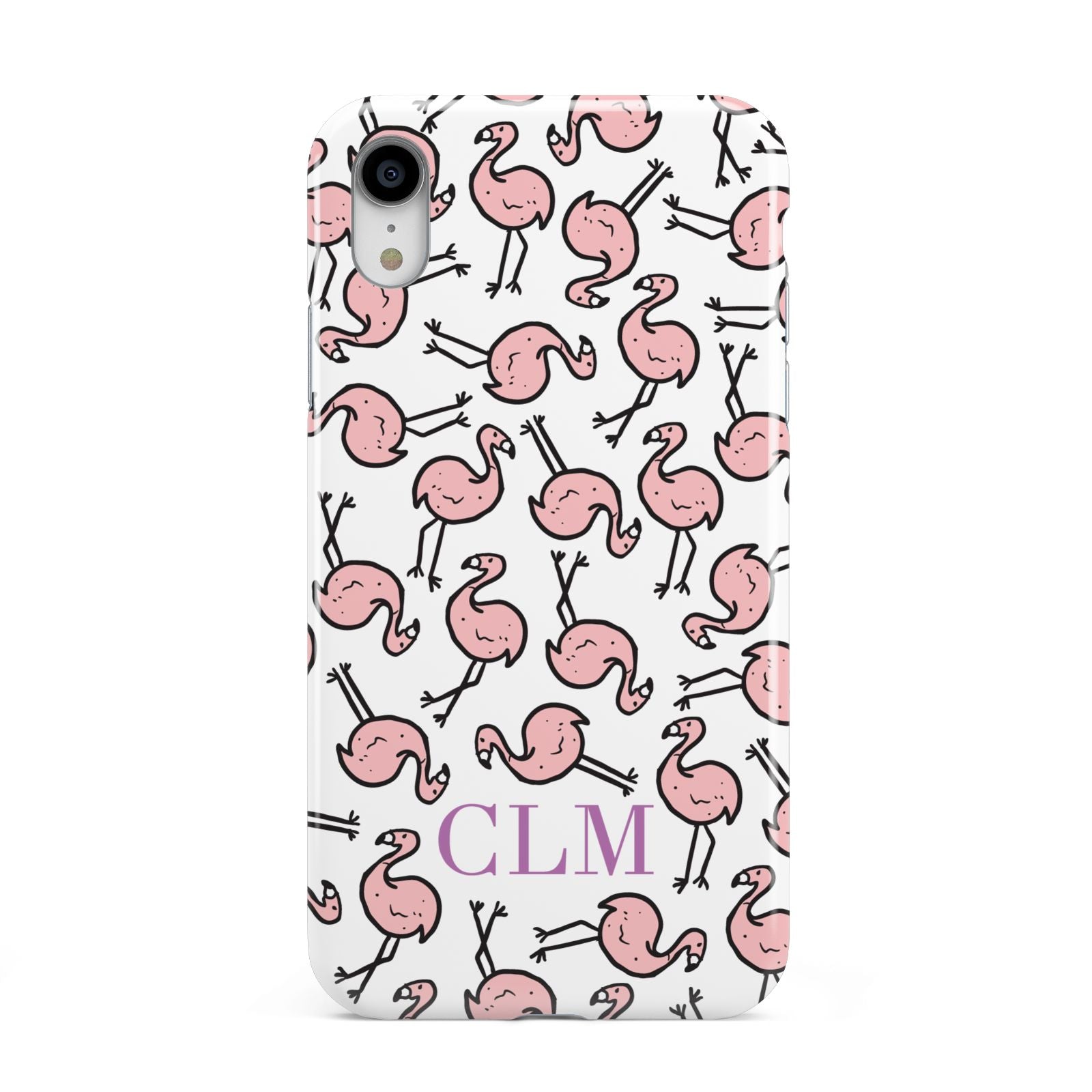 Personalised Flamingo Initials Clear Apple iPhone XR White 3D Tough Case