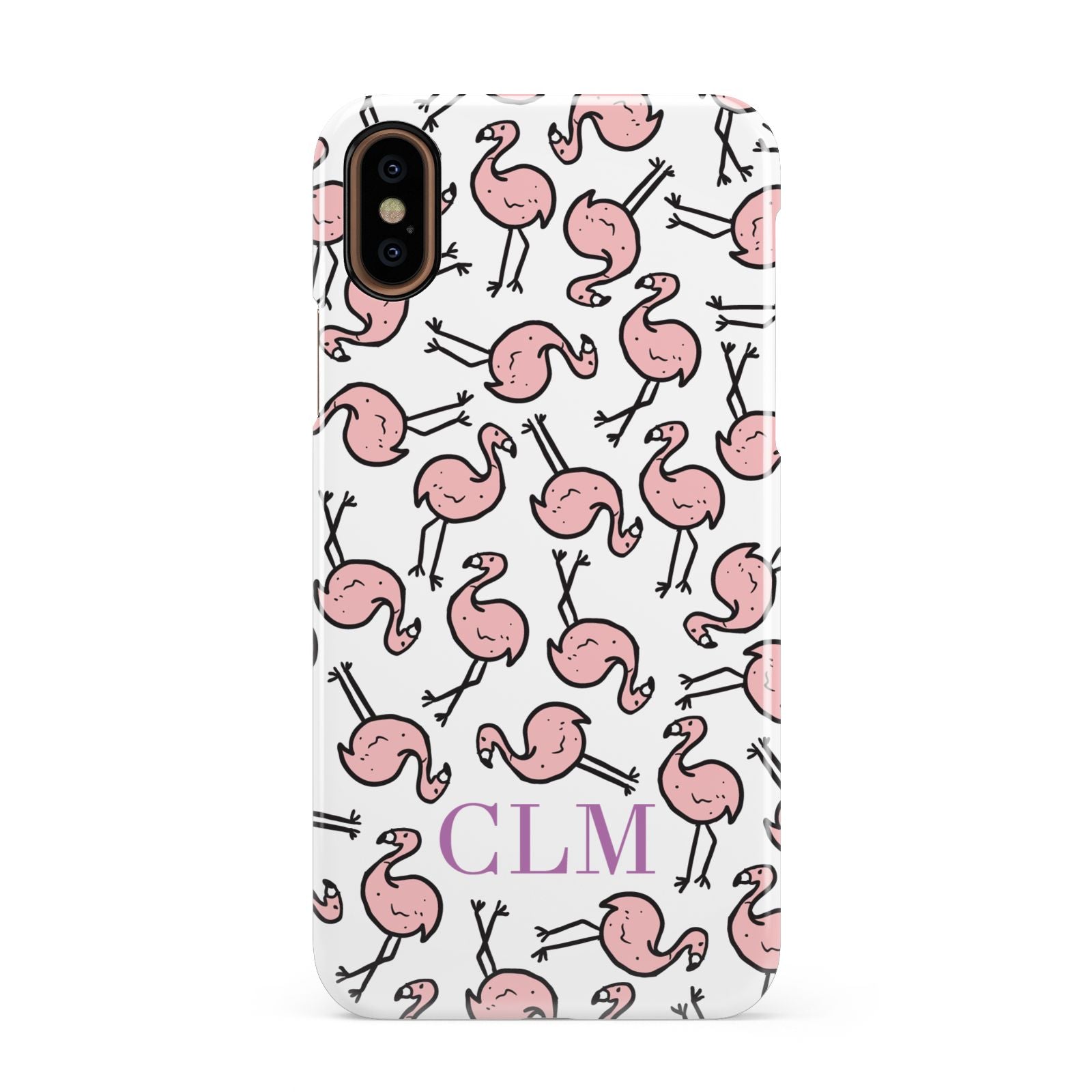 Personalised Flamingo Initials Clear Apple iPhone XS 3D Snap Case