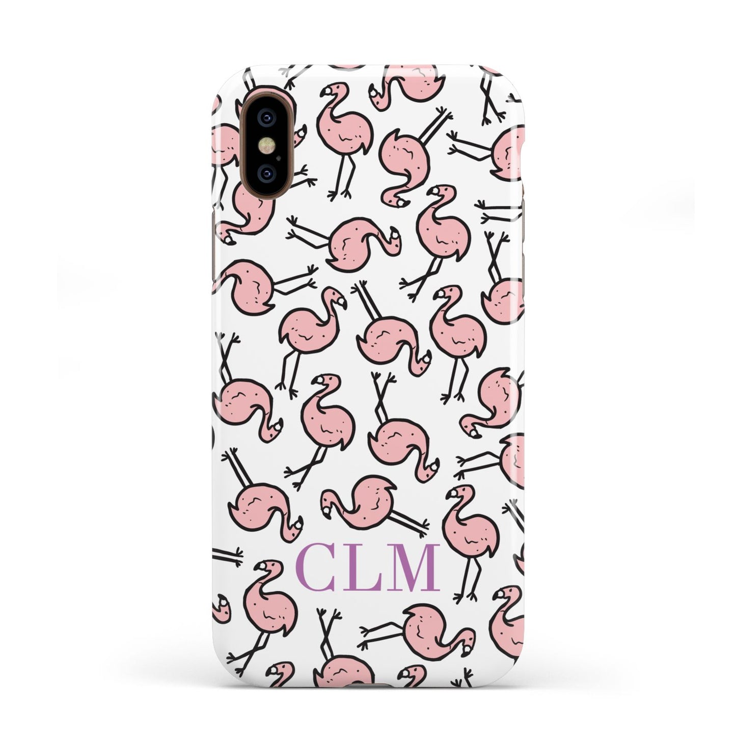 Personalised Flamingo Initials Clear Apple iPhone XS 3D Tough