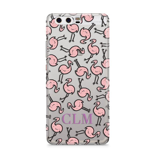 Personalised Flamingo Initials Clear Huawei P10 Phone Case