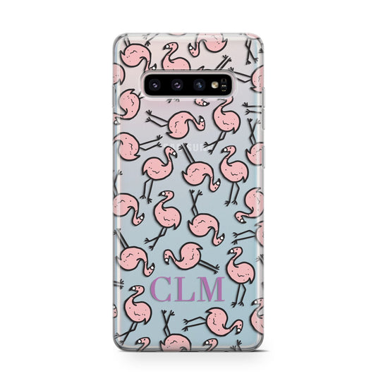 Personalised Flamingo Initials Clear Protective Samsung Galaxy Case