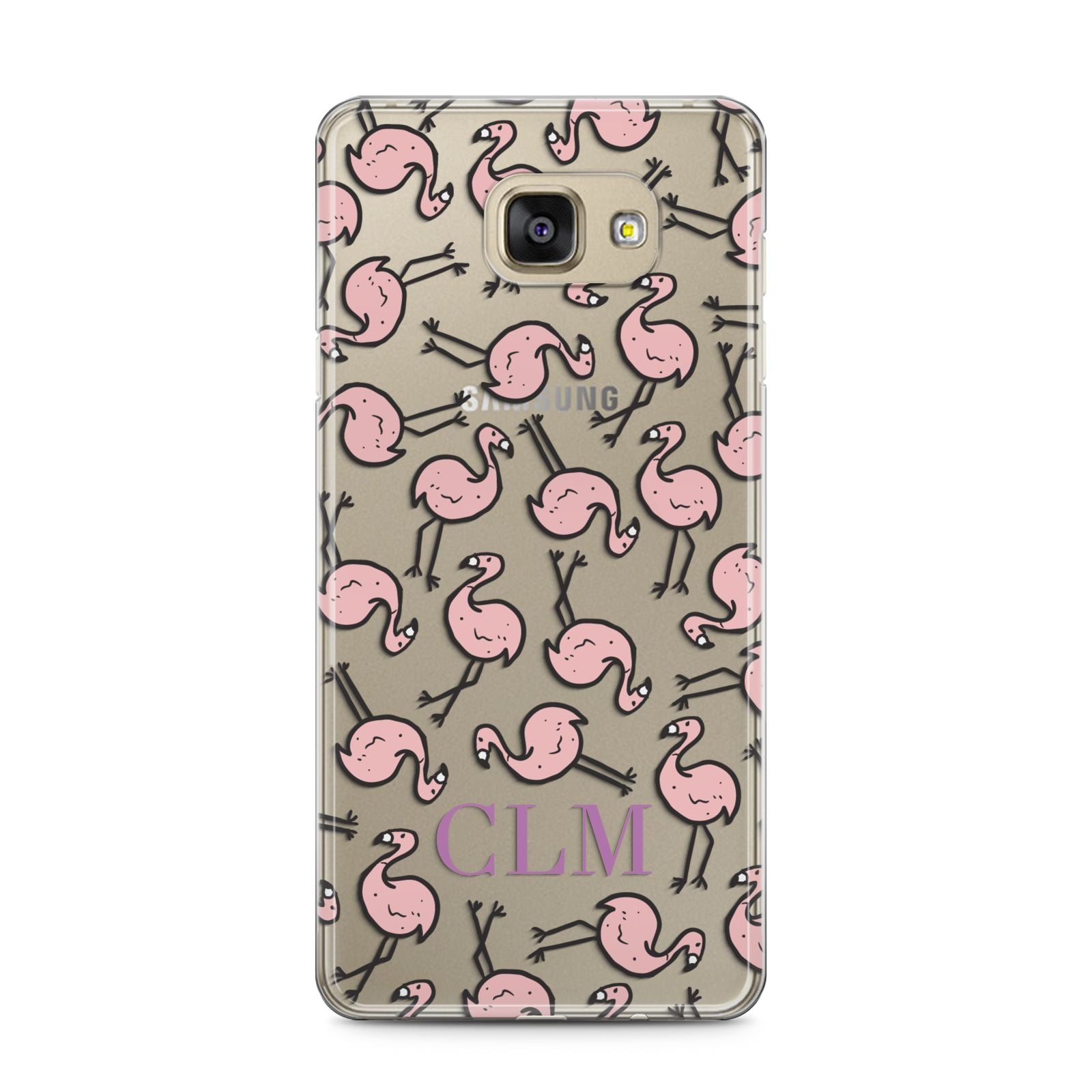 Personalised Flamingo Initials Clear Samsung Galaxy A5 2016 Case on gold phone