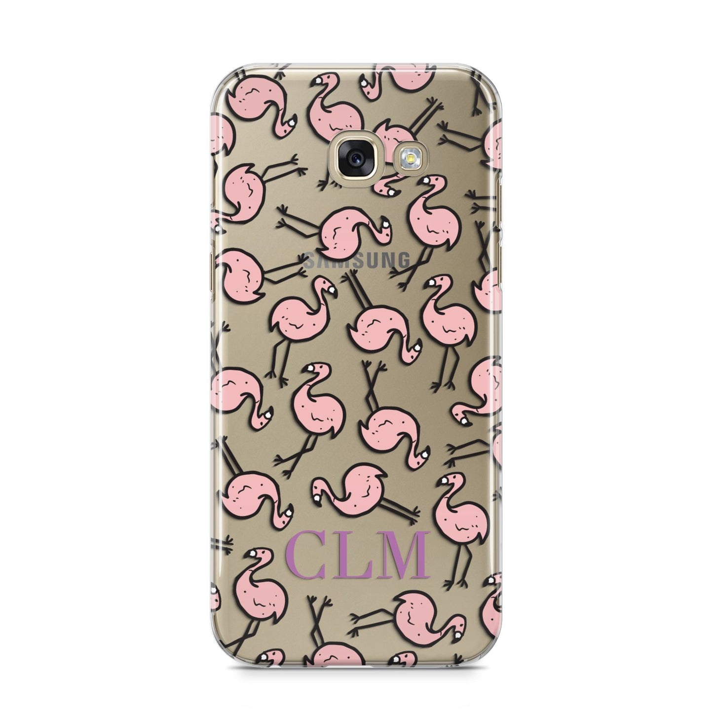Personalised Flamingo Initials Clear Samsung Galaxy A5 2017 Case on gold phone
