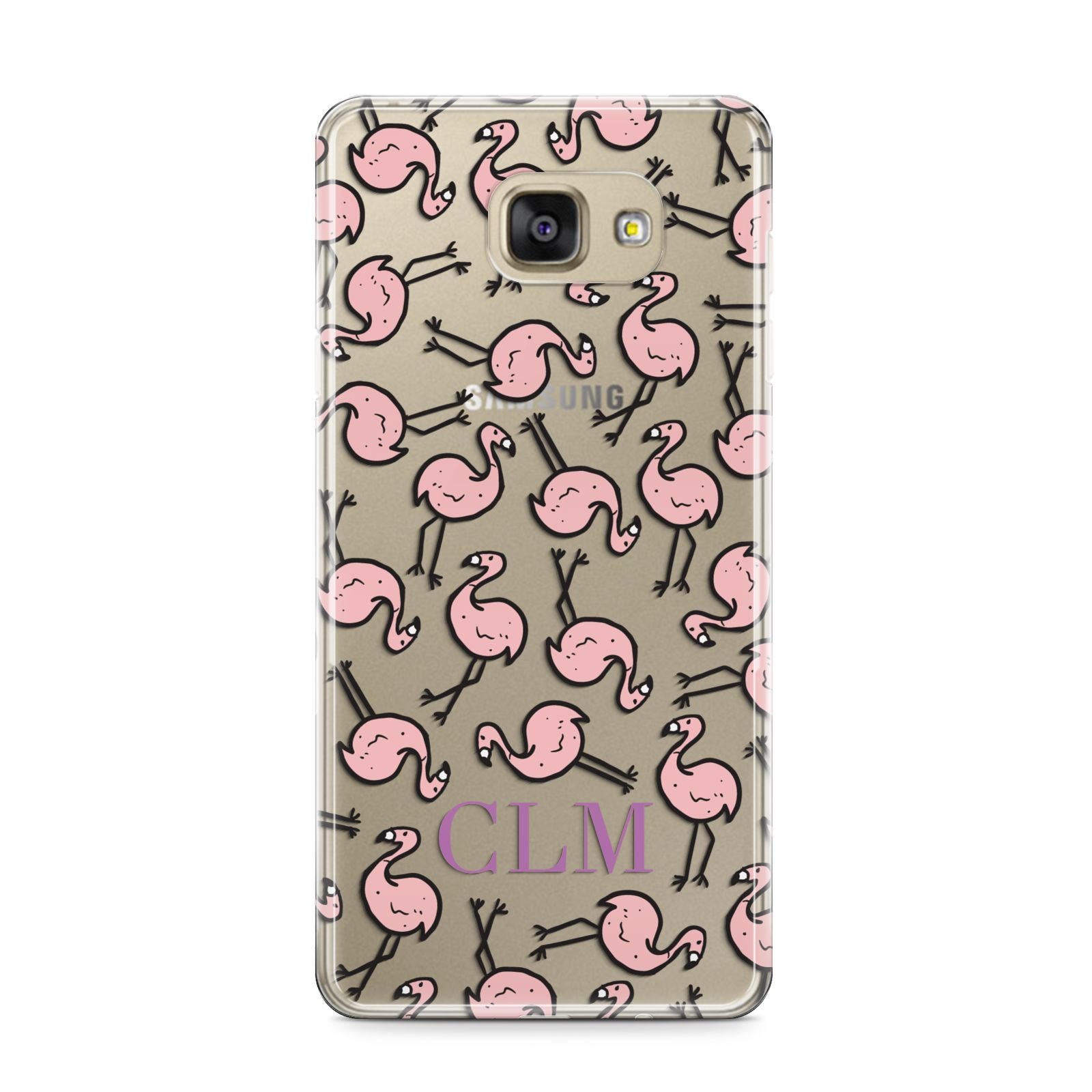 Personalised Flamingo Initials Clear Samsung Galaxy A9 2016 Case on gold phone
