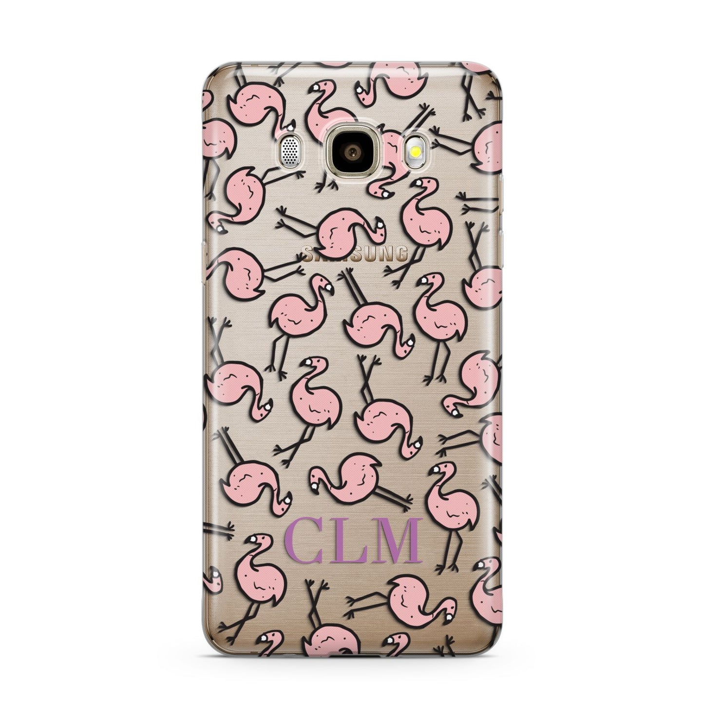 Personalised Flamingo Initials Clear Samsung Galaxy J7 2016 Case on gold phone
