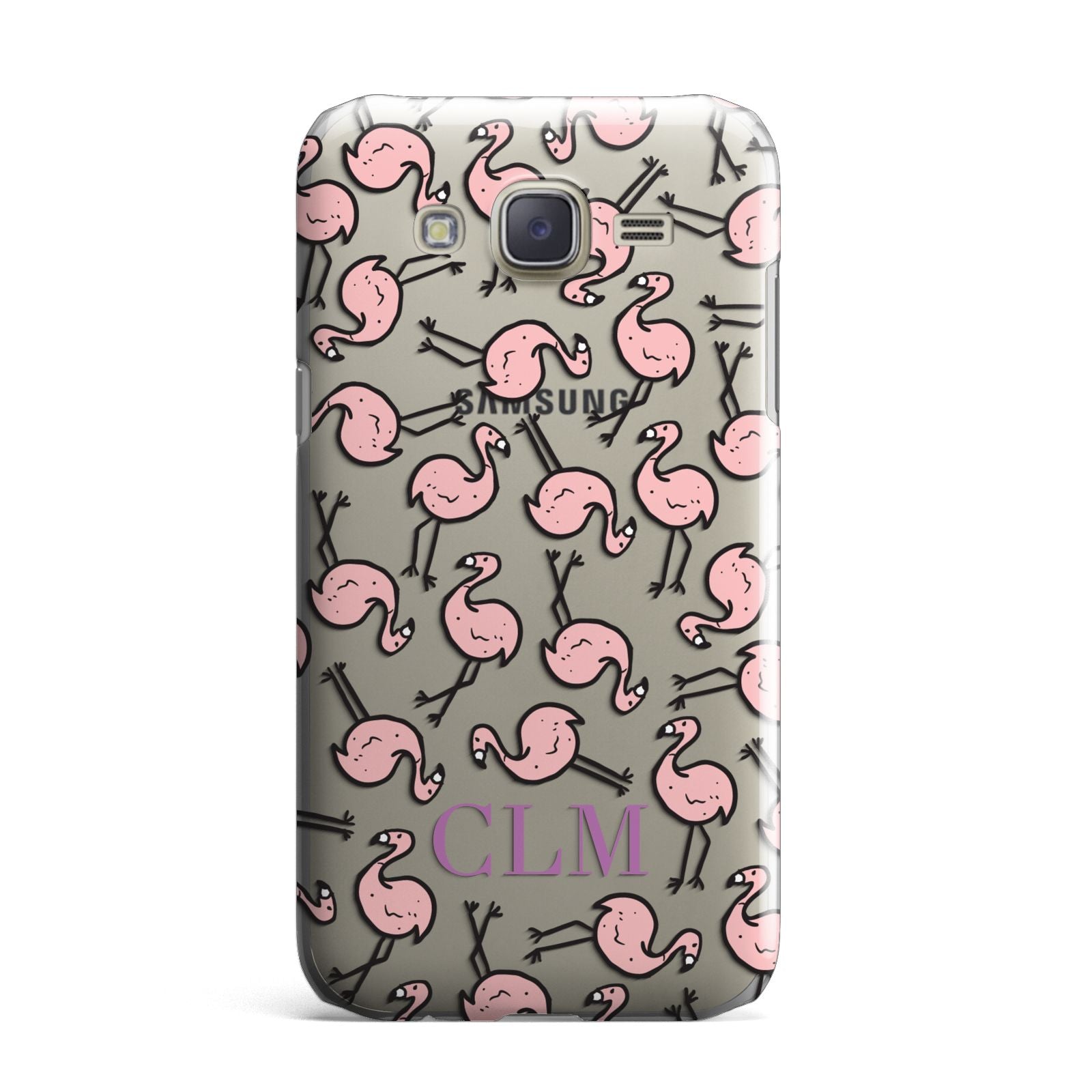 Personalised Flamingo Initials Clear Samsung Galaxy J7 Case