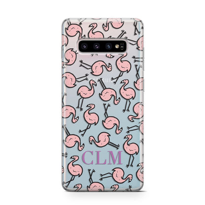Personalised Flamingo Initials Clear Samsung Galaxy S10 Case