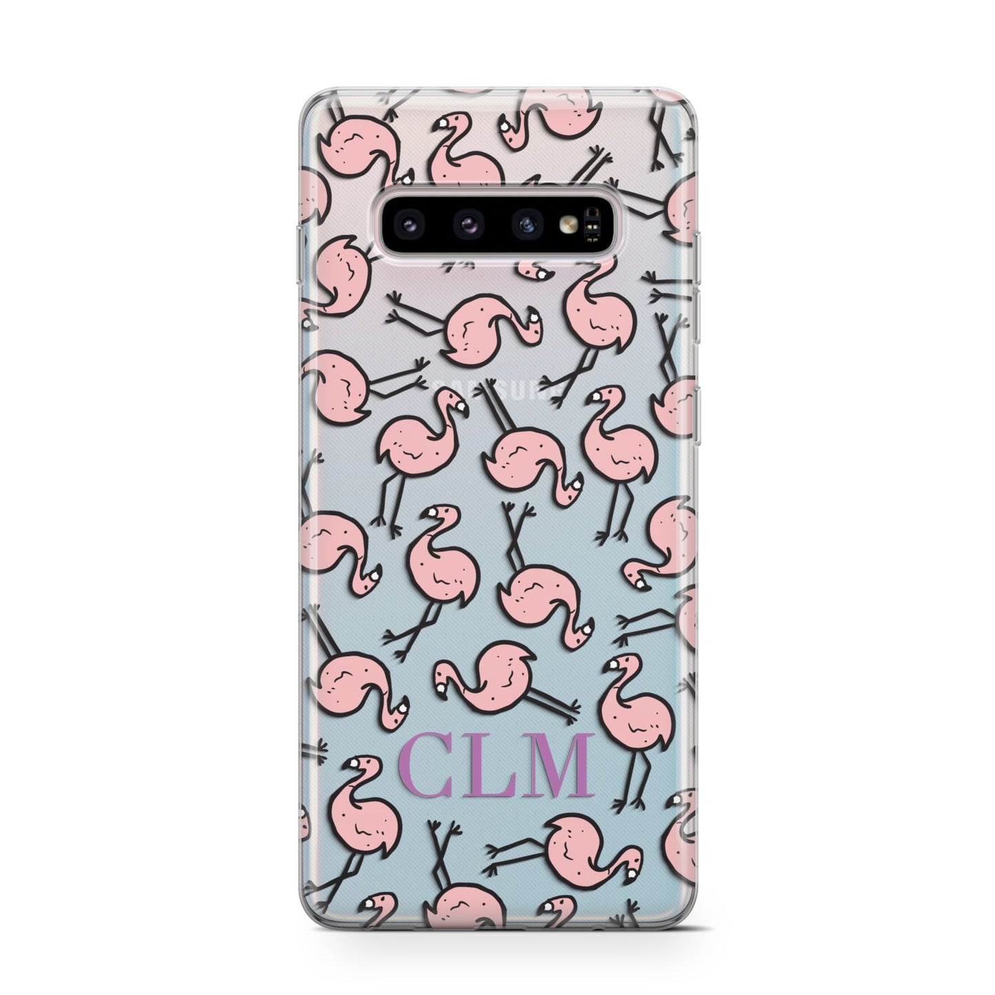 Personalised Flamingo Initials Clear Samsung Galaxy S10 Case