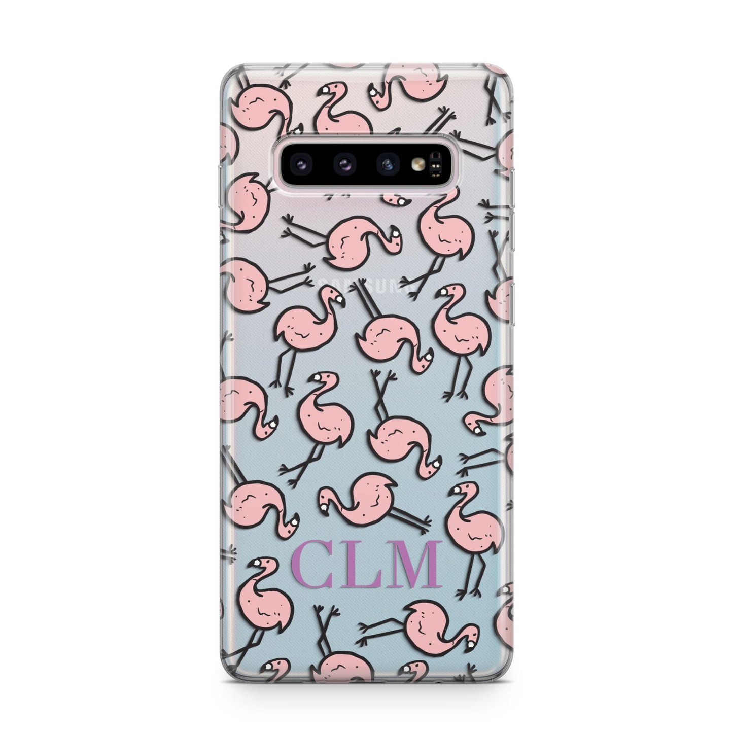 Personalised Flamingo Initials Clear Samsung Galaxy S10 Plus Case