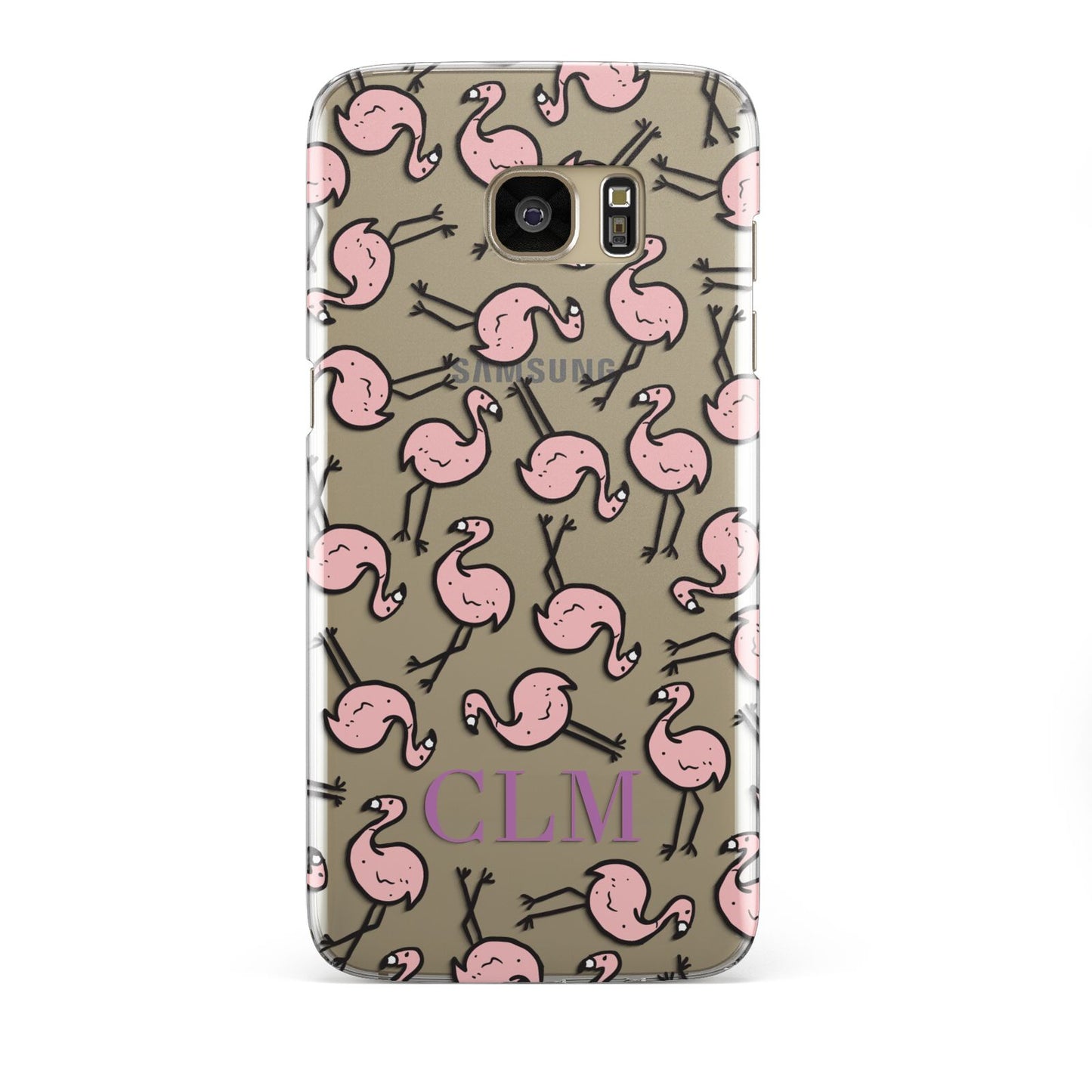 Personalised Flamingo Initials Clear Samsung Galaxy S7 Edge Case